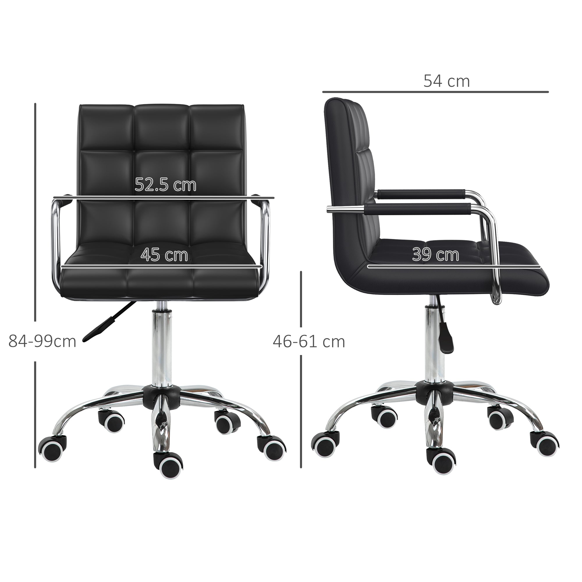 Vinsetto Office Chair, Makeup Vanity Chair, Mid Back Computer Chair, PU Leather Swivel Study Chair with Adjustable Height, Armrest and Rolling Wheels, Black - North Peak Garden Furniture
