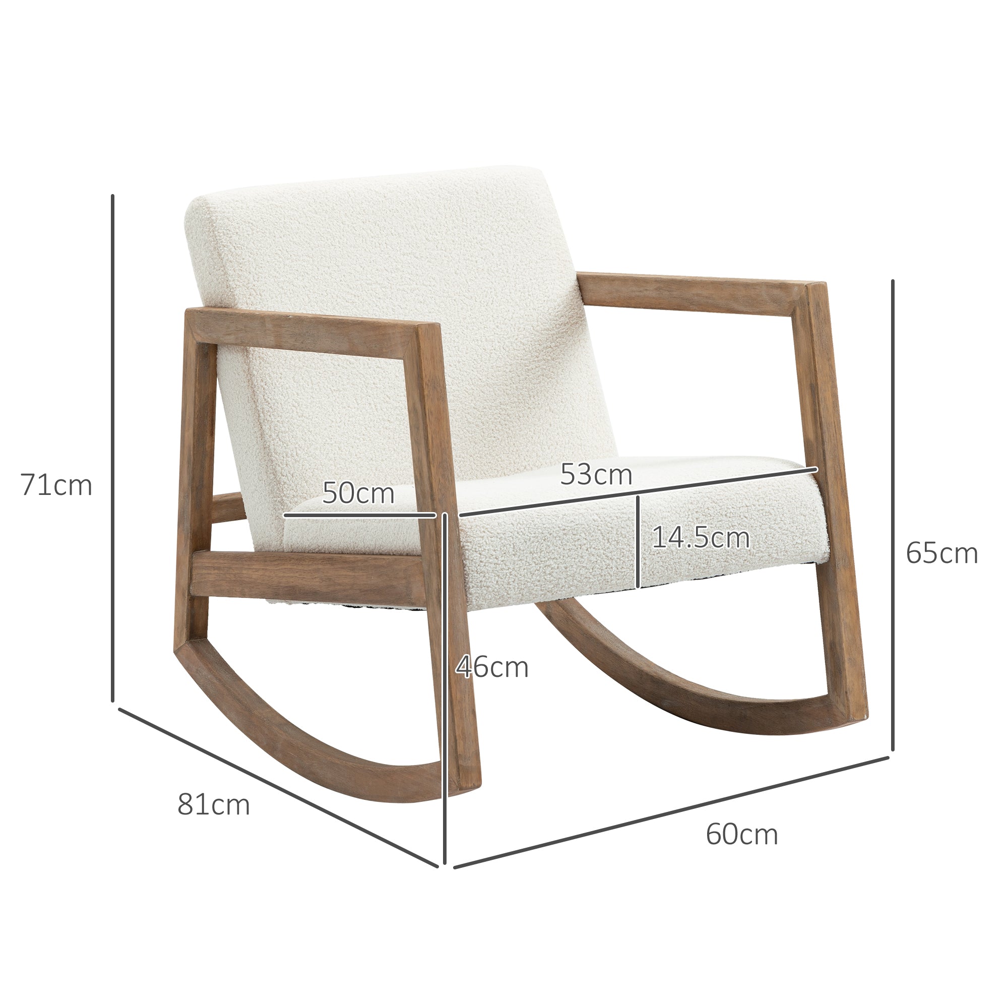 HOMCOM Rocking Chair, Upholstered Sofa Armchair with Cushion and Wood Base for Living Room and Bedroom, Cream White - North Peak Garden Furniture