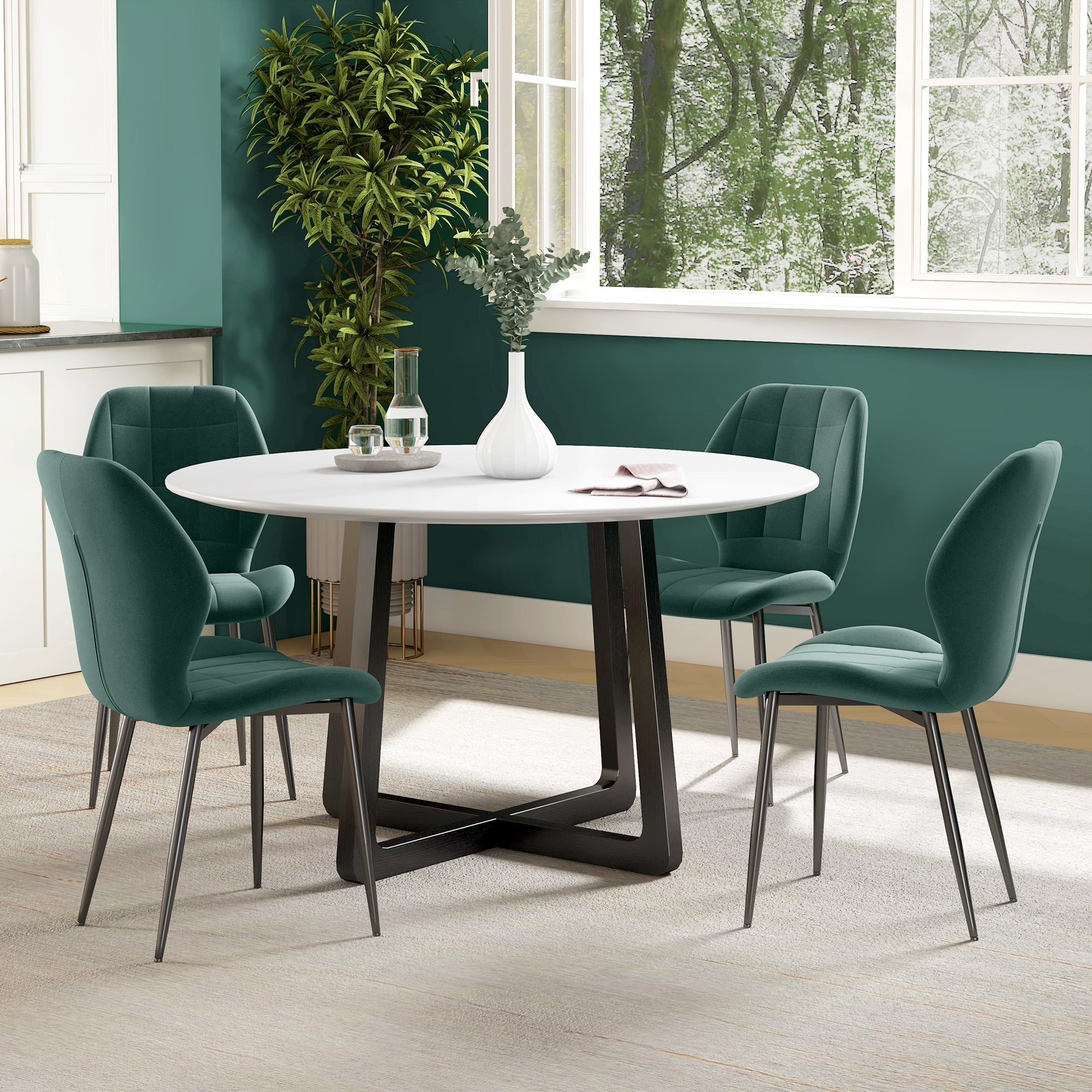 HOMCOM Set of Four Flannel Relaxed Tub Dining Chairs - Green - North Peak Garden Furniture
