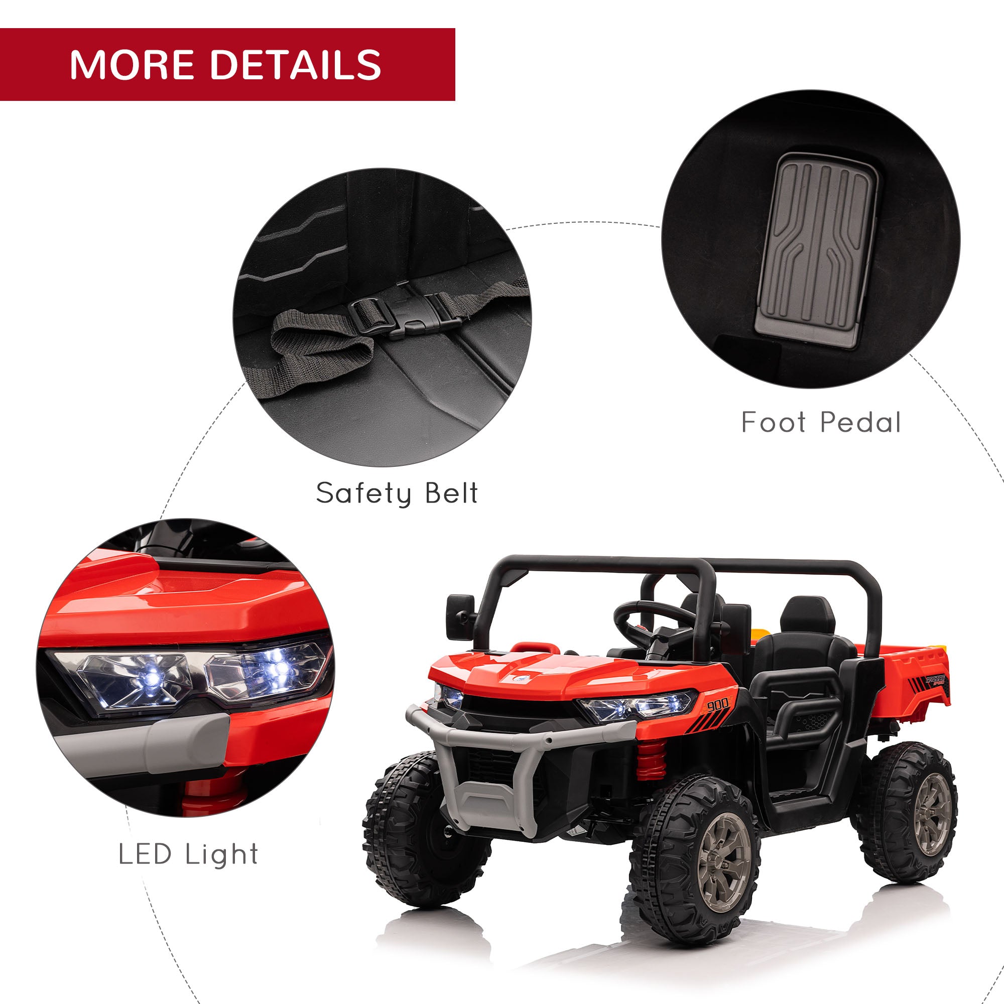 HOMCOM 12V 2 Seater Kids Electric Ride-On Car with Electric Bucket, Remote Control - Red - North Peak Garden Furniture