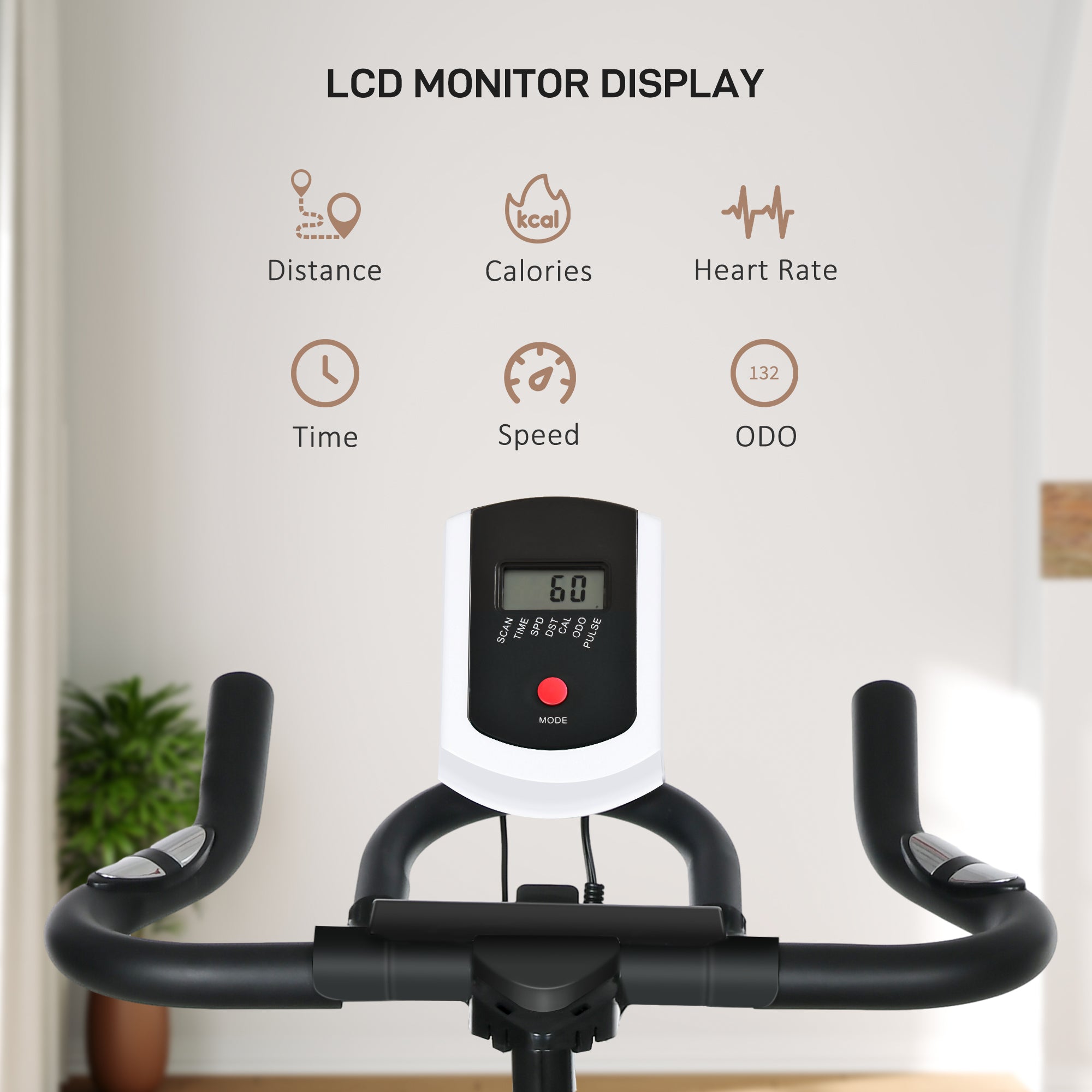HOMCOM Exercise Bike, Indoor Cycling, with LCD Display, Heart Rate, Sensor - Black and Orange - North Peak Garden Furniture