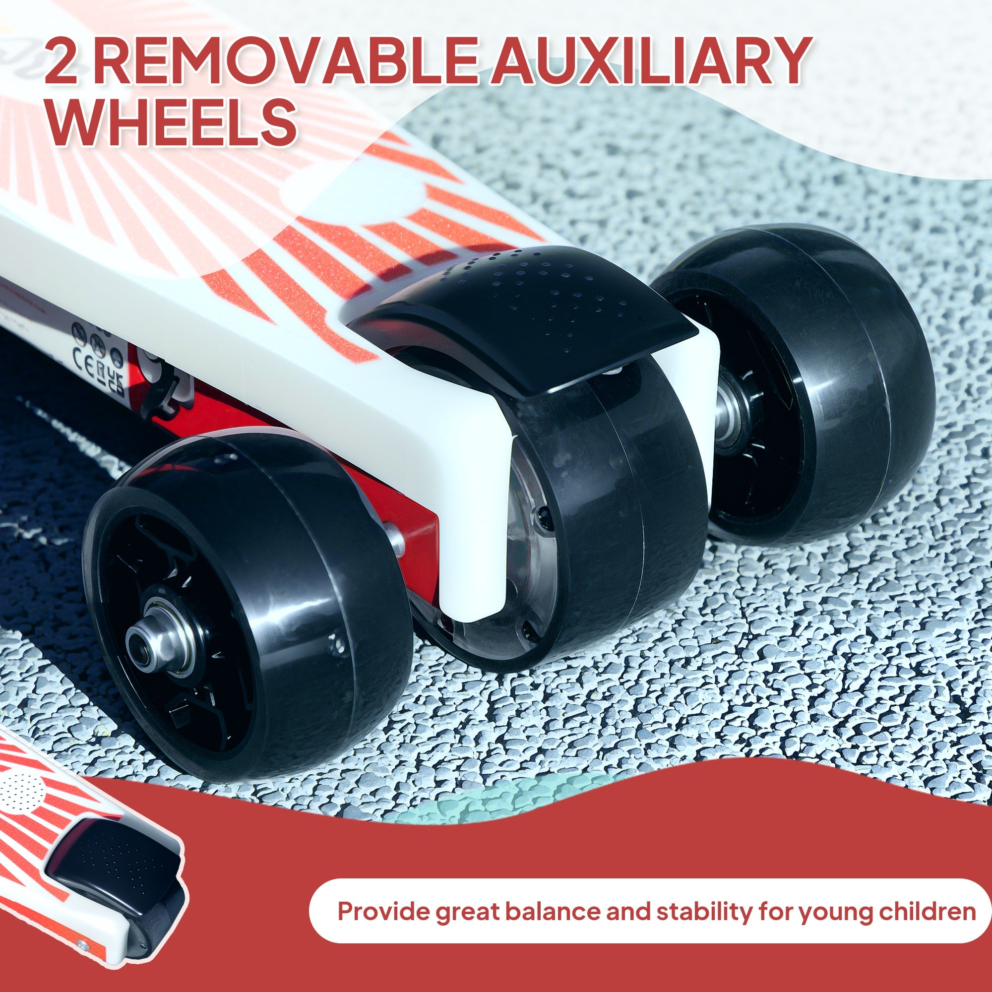 AIYAPLAY Electric Scooter for Kids Ages 4-7, with Auxiliary Rear Wheels, Flashing LED Light and Electric Brake, Kids Electric Scooter for Boys Girls, 6 KM/H & 8 KM, Red - North Peak Garden Furniture