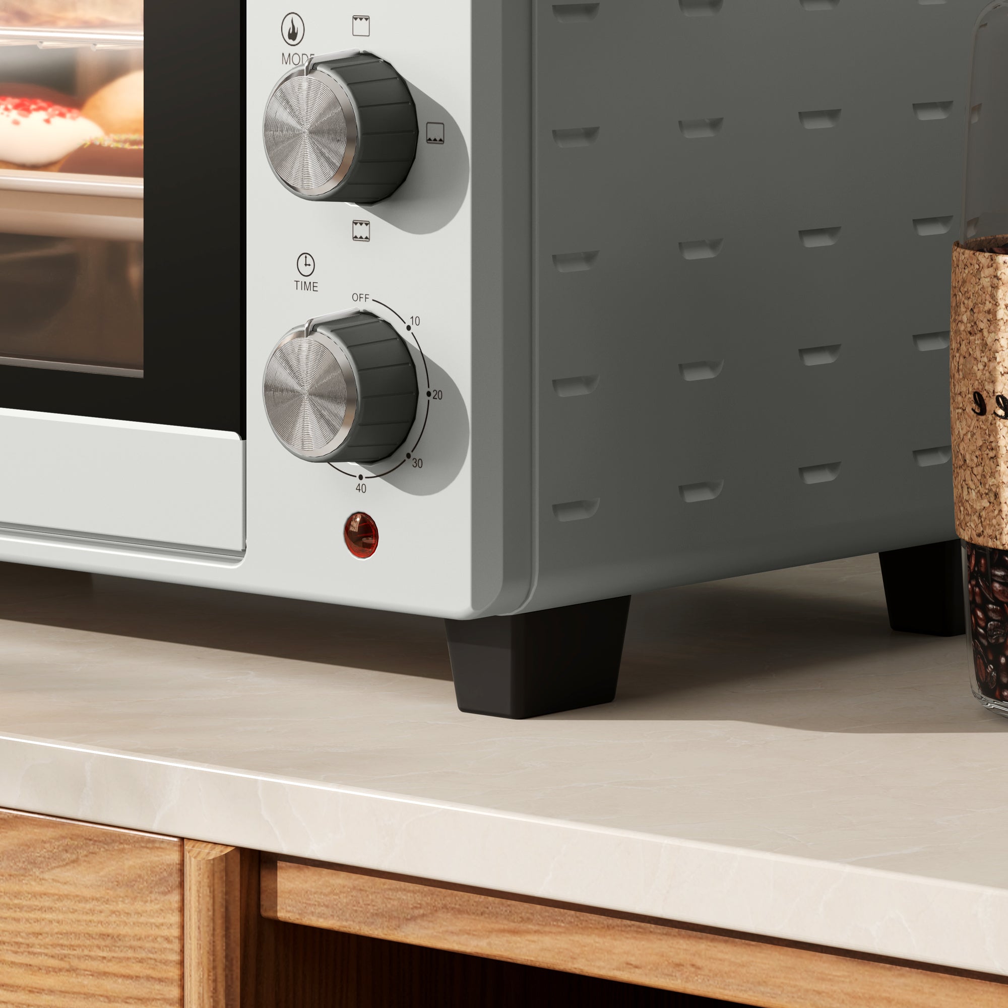 HOMCOM 21L Mini Countertop Oven, 100°C-230°C Adjustable Temp - Silver Tone - North Peak Garden Furniture