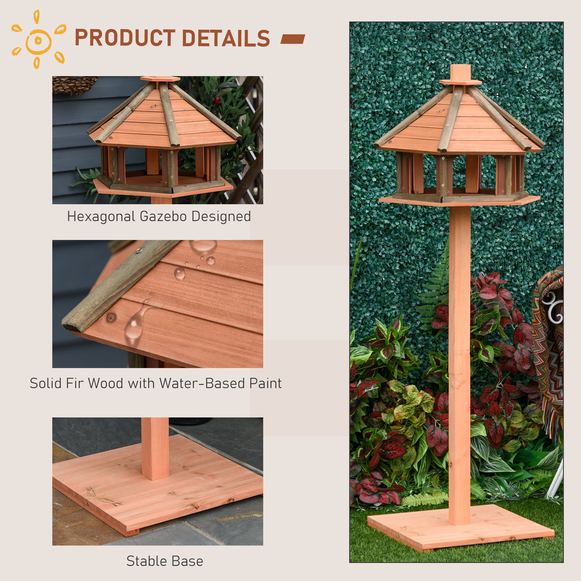 PawHut Wooden Bird Table Bird Feeding Station Playstand with Roof 130Hcm for Outdoor Brown - North Peak Garden Furniture