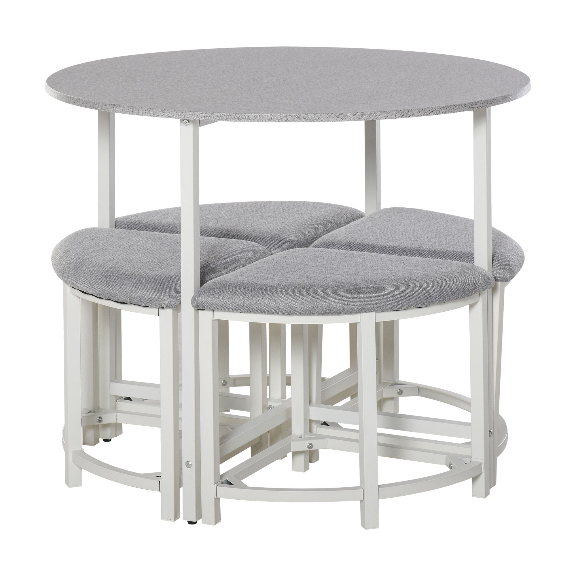 HOMCOM Modern Round Dining Table Set with 4 Upholstered Stools for Dining Room, Kitchen, Dinette - North Peak Garden Furniture