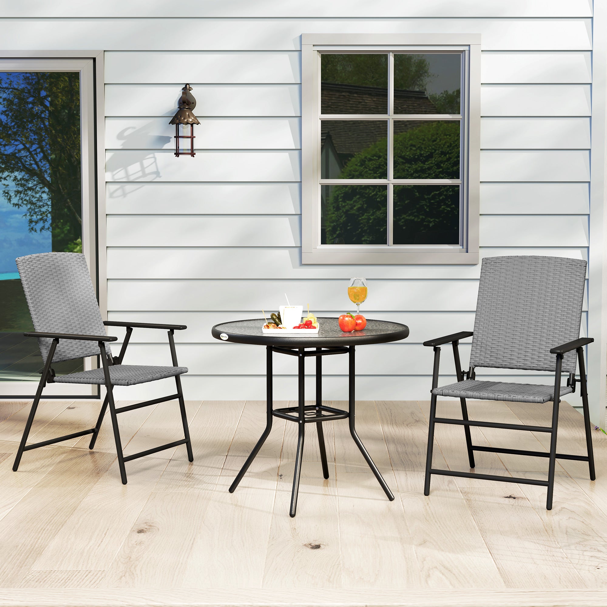 Outsunny Set of Two Folding Rattan Seat Chairs - Grey - North Peak Garden Furniture
