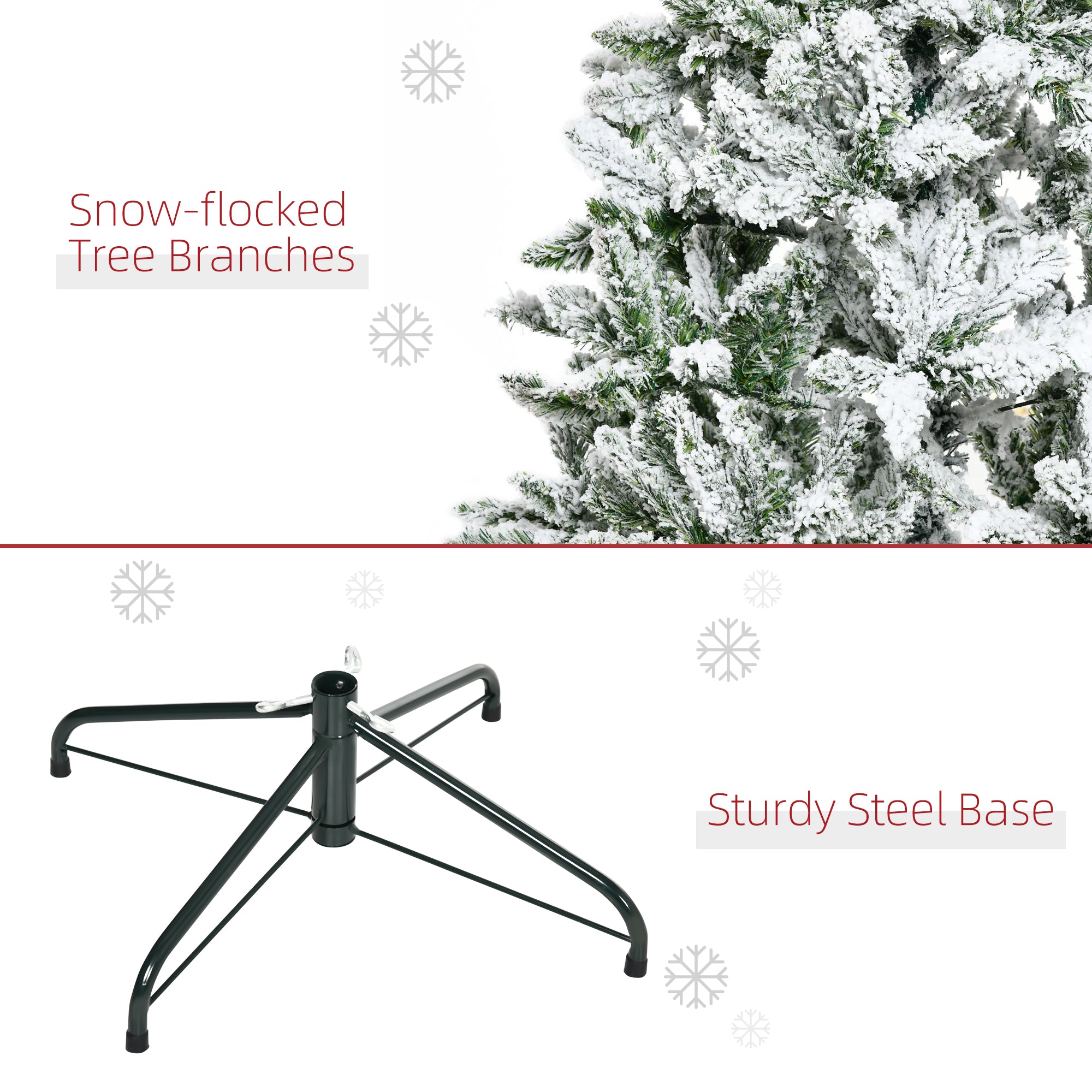 HOMCOM 5 Ft Snow Flocked Artificial Christmas Tree Xmas Pine Tree with Realistic Branches, Auto Open and Steel Base, Green - North Peak Garden Furniture