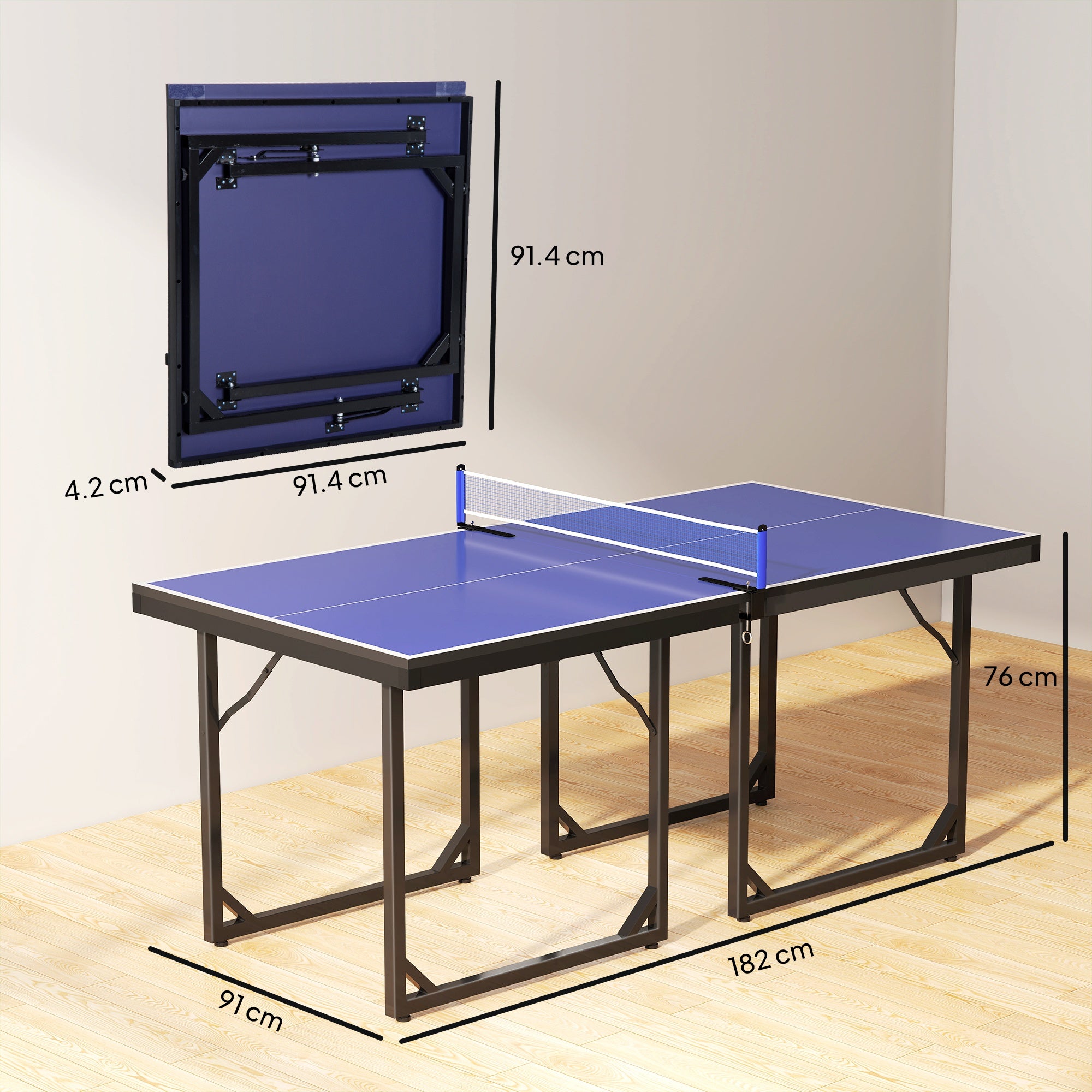 HOMCOM 6ft 182cm Mini Table Tennis Table Folding Ping Pong Table with Net Multi-Use Table for Indoor Outdoor Game, Blue