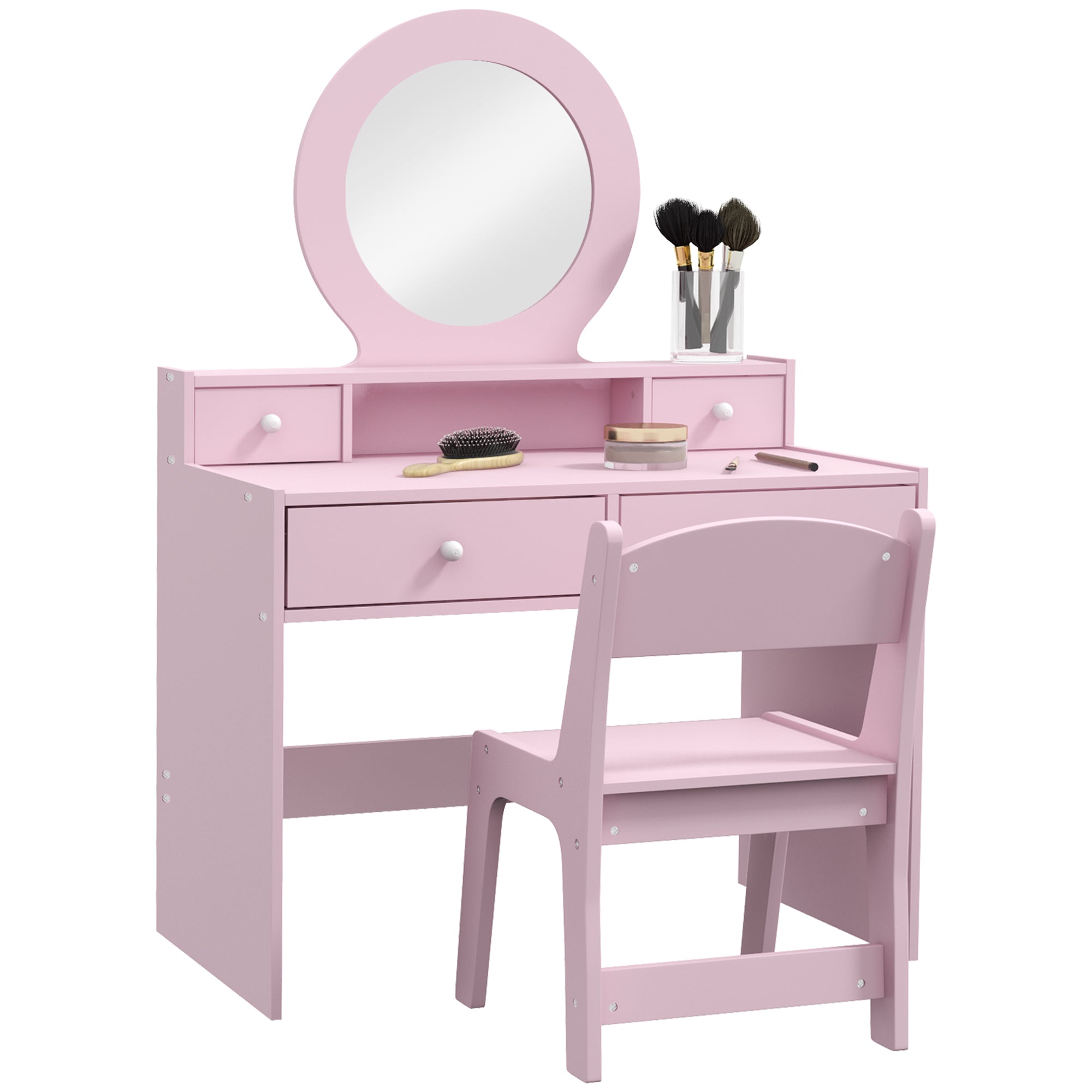 AIYAPLAY Kids Dressing Table Set Kids Make up Table with Stool and Mirror, Storage Drawers, Gift for Aged 3-8 - North Peak Garden Furniture