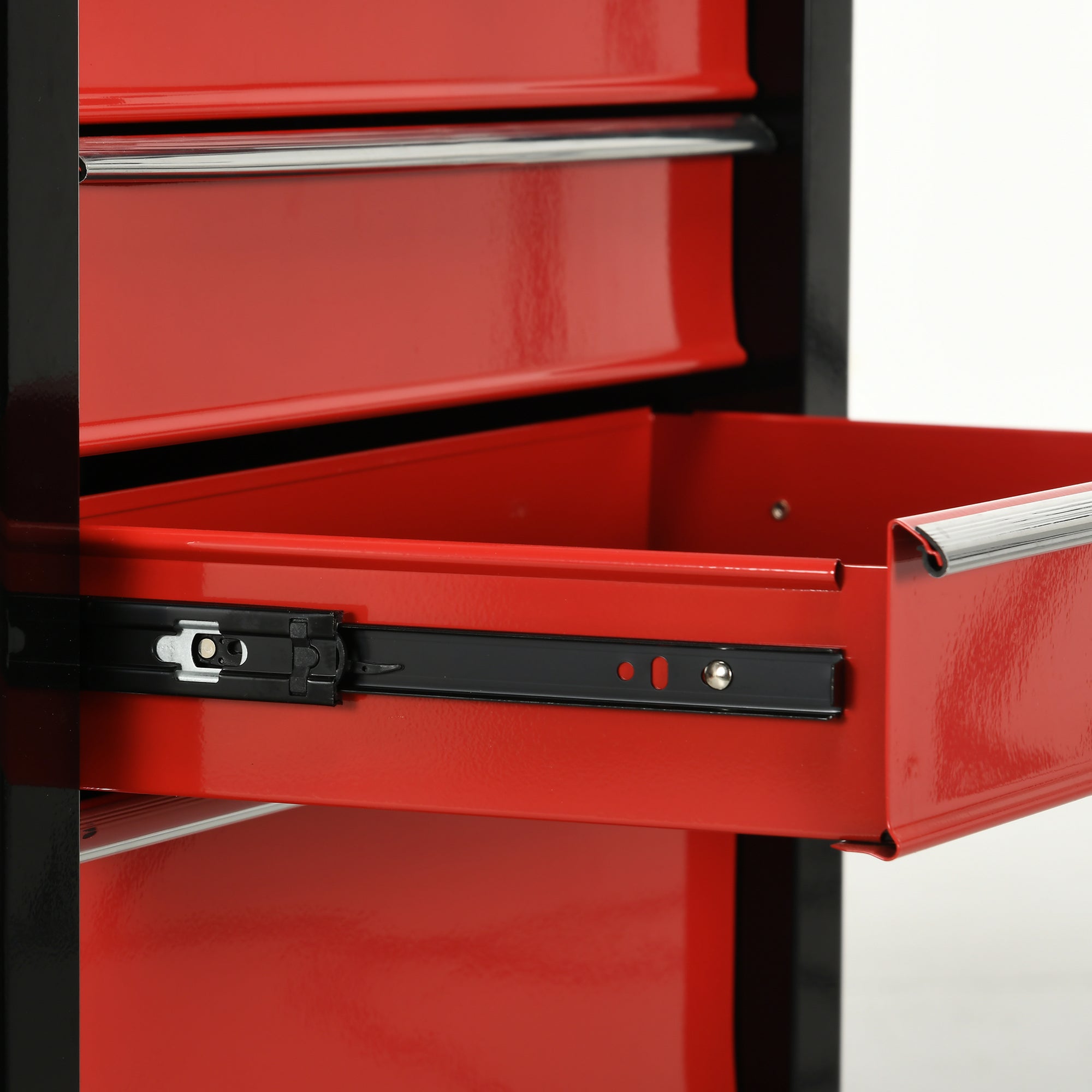HOMCOM 5-Drawer Tool Chest, Lockable Steel Tool Storage Cabinet with Wheels and Handle Tool Box for Garage, Workshop, Red - North Peak Garden Furniture