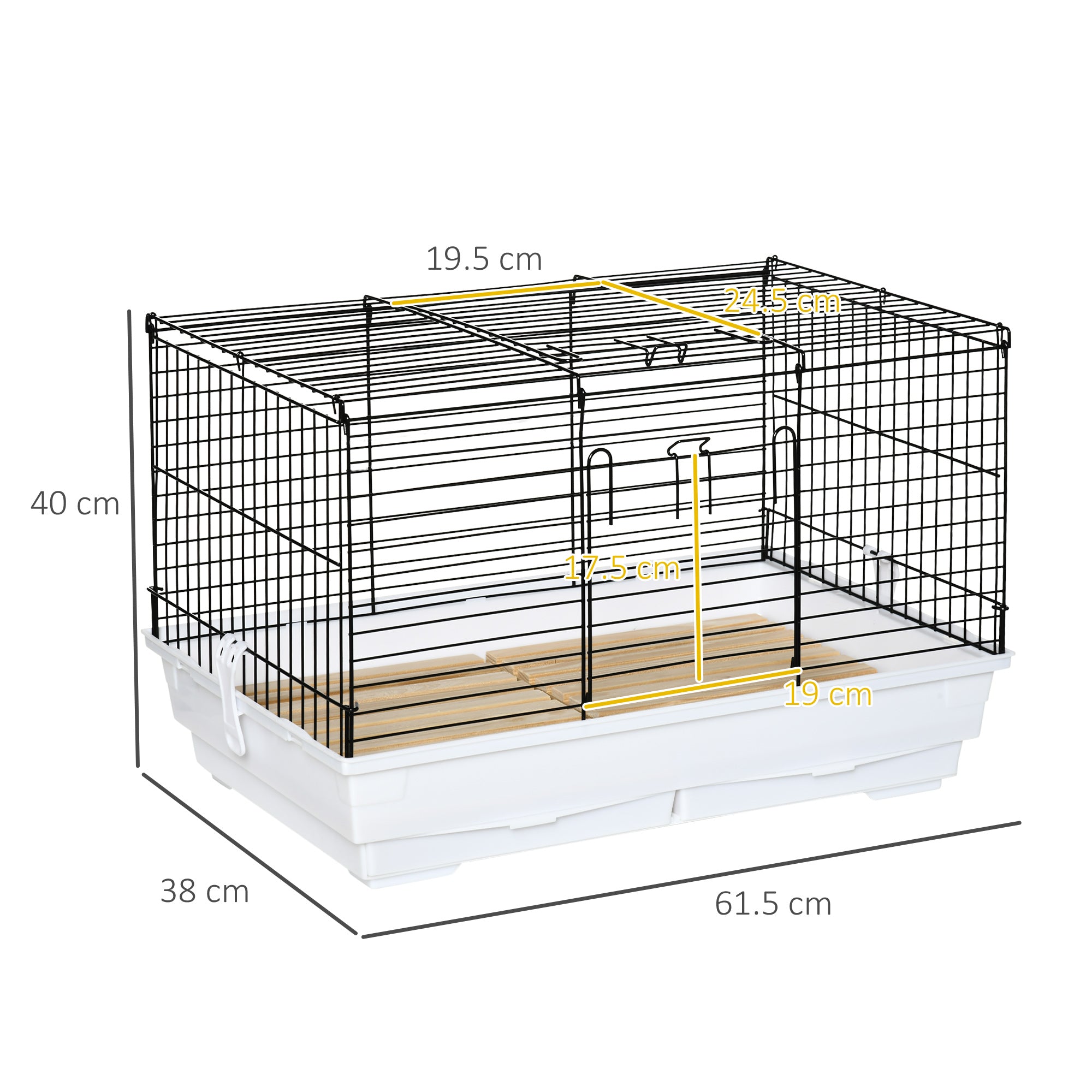 PawHut Indoor Small Animal Cage with Wood Floor, Bunny Guinea Pig House with Removable Tray, 61.5 x 38 x 40 cm, White | Aosom UK