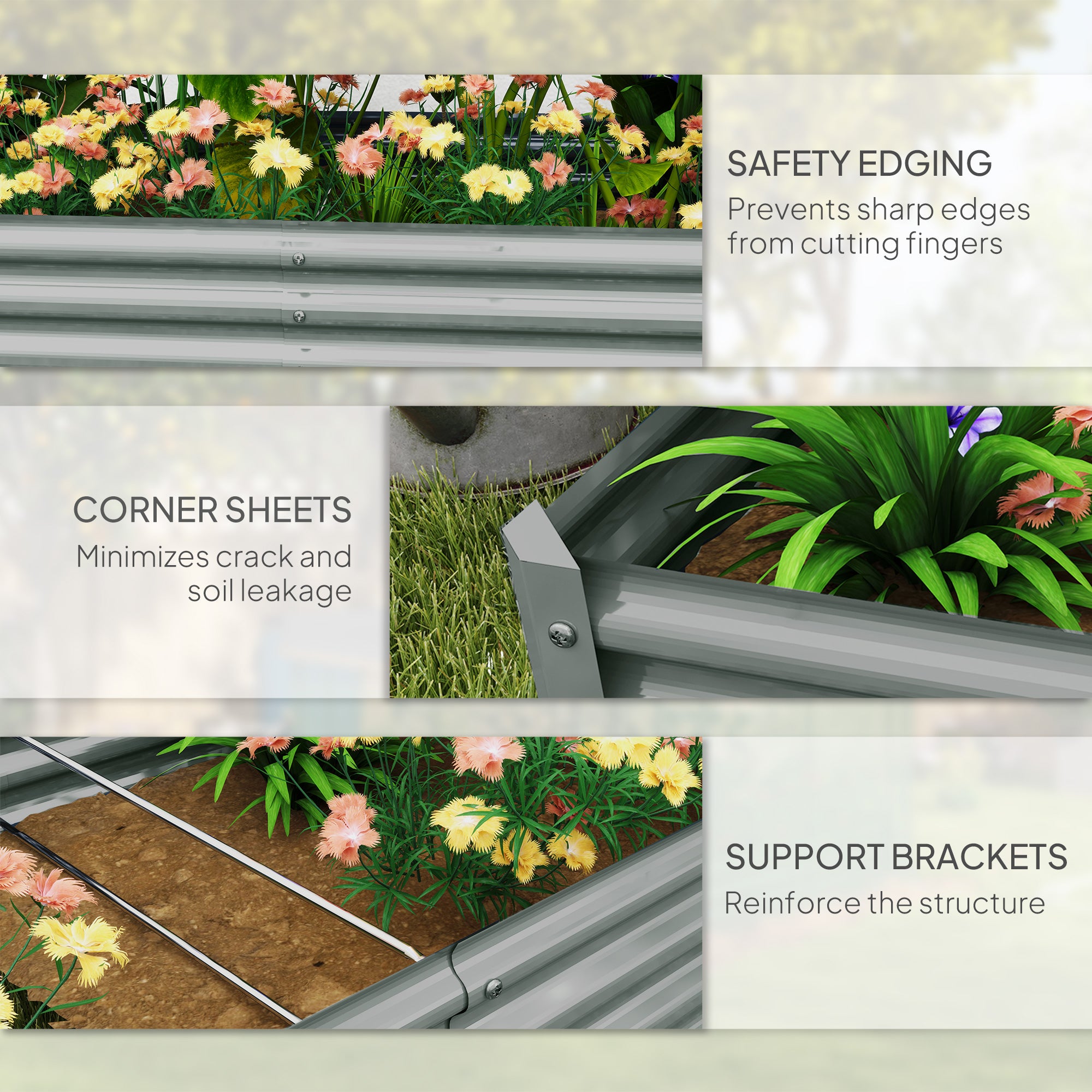 Outsunny 180 x 90cm Galvanised Steel Open Planter - Silver - North Peak Garden Furniture