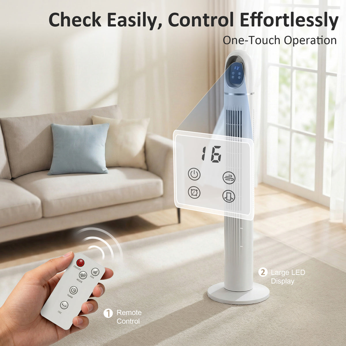 HOMCOM Tower Fan for Bedroom, Standing Floor Fan with Oscillating, 3 Modes, 3 Speeds, 24 Hour Timer, White