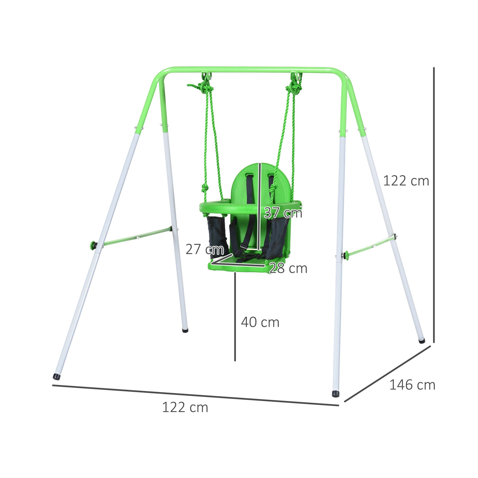 Outsunny Kids Swing, Steel Nursery Swing, with Seatbelt, High Support Back, Front Guard, for Ages 6-36 Months - Green - North Peak Garden Furniture