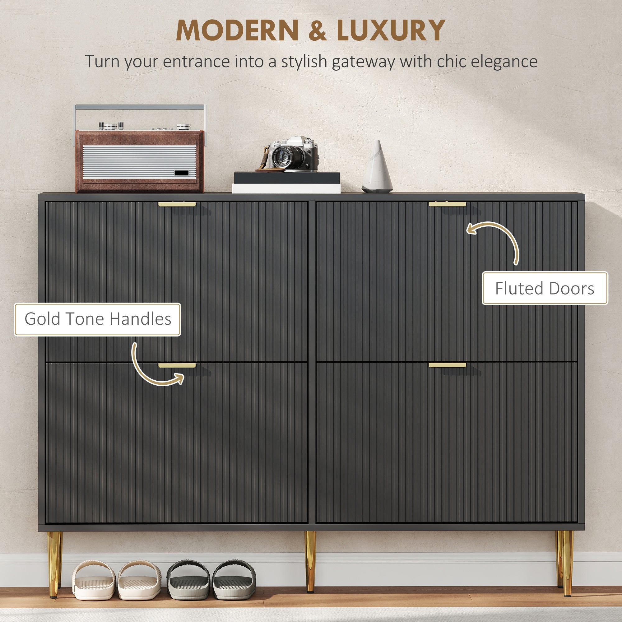 HOMCOM Elegant Four-Drawer Shoe Cabinet - Black