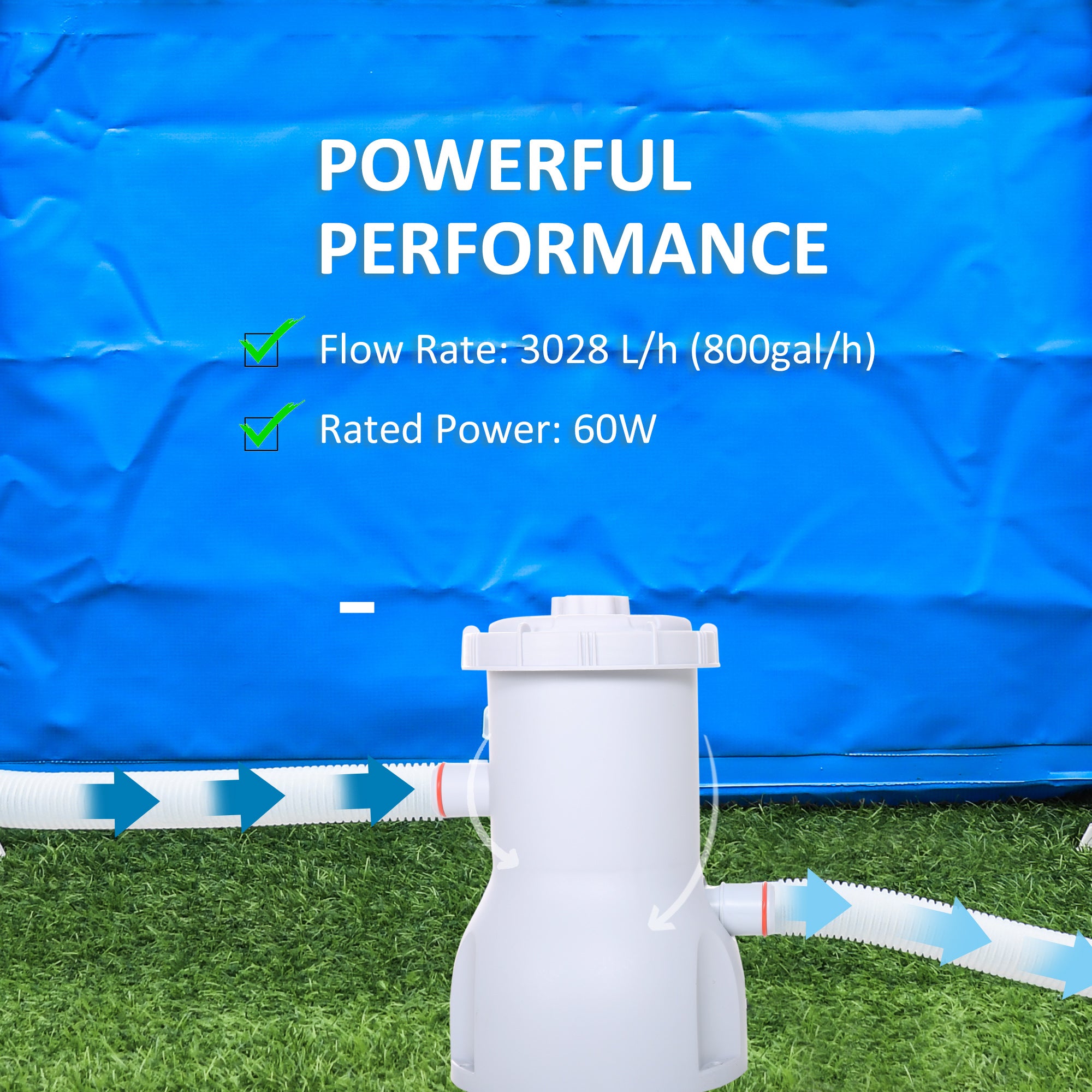 Outsunny Cartridge Filter Pump for 13'-15' Above Ground Pools, 800GPH (3028 LPH) Swimming Pool Filter Pump with Hose and Hose Clamps, White - North Peak Garden Furniture