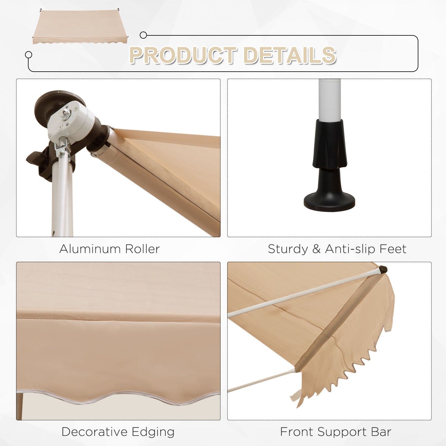 Outsunny 3x1.5m Garden Patio Manual Awning Canopy Sun Shade Shelter Retractable Adjustable Aluminium Frame Beige