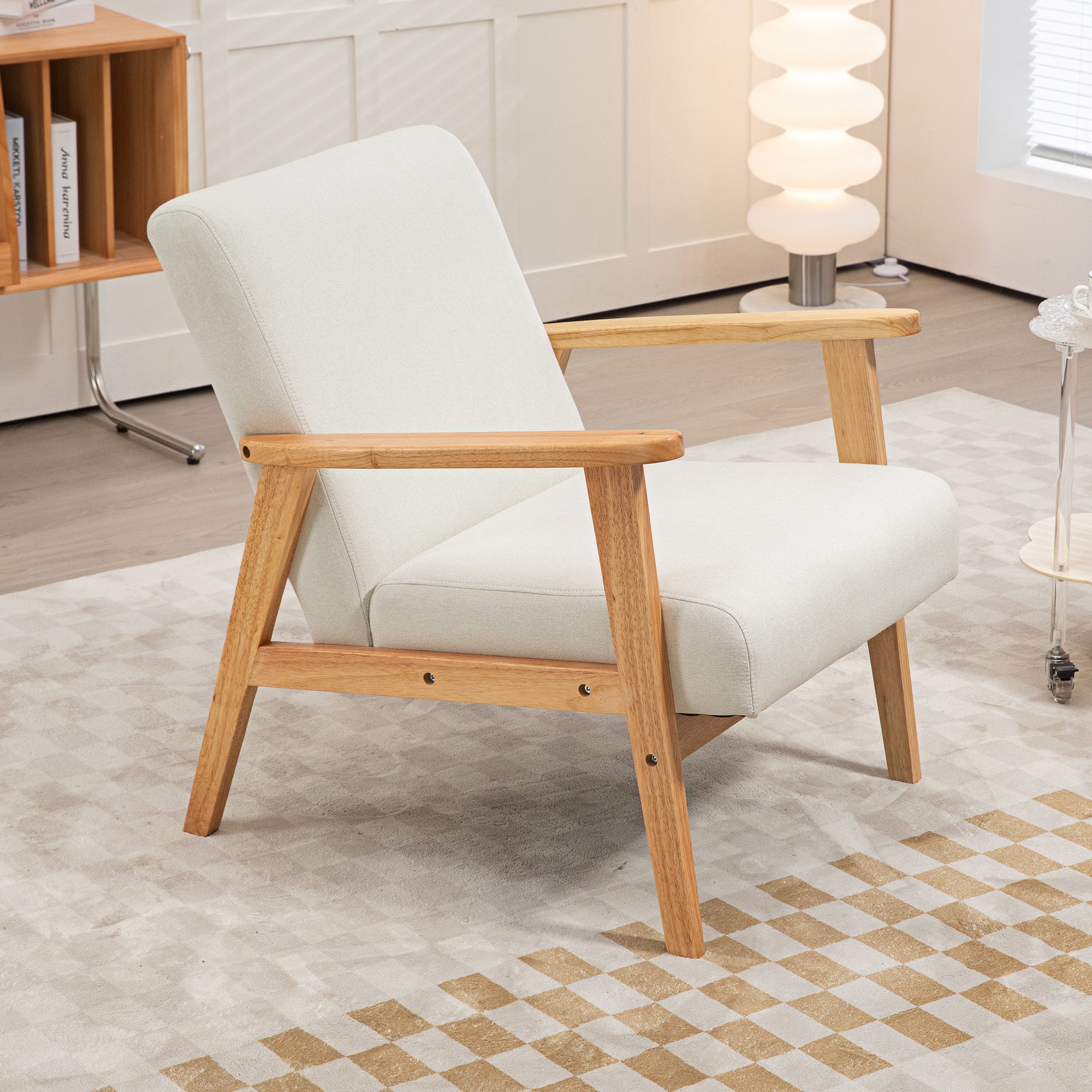 HOMCOM Fabric Accent Chair for Living Room, Arm Chair with Rubber Wood Frame and Padded Cushion, Cream White - North Peak Garden Furniture