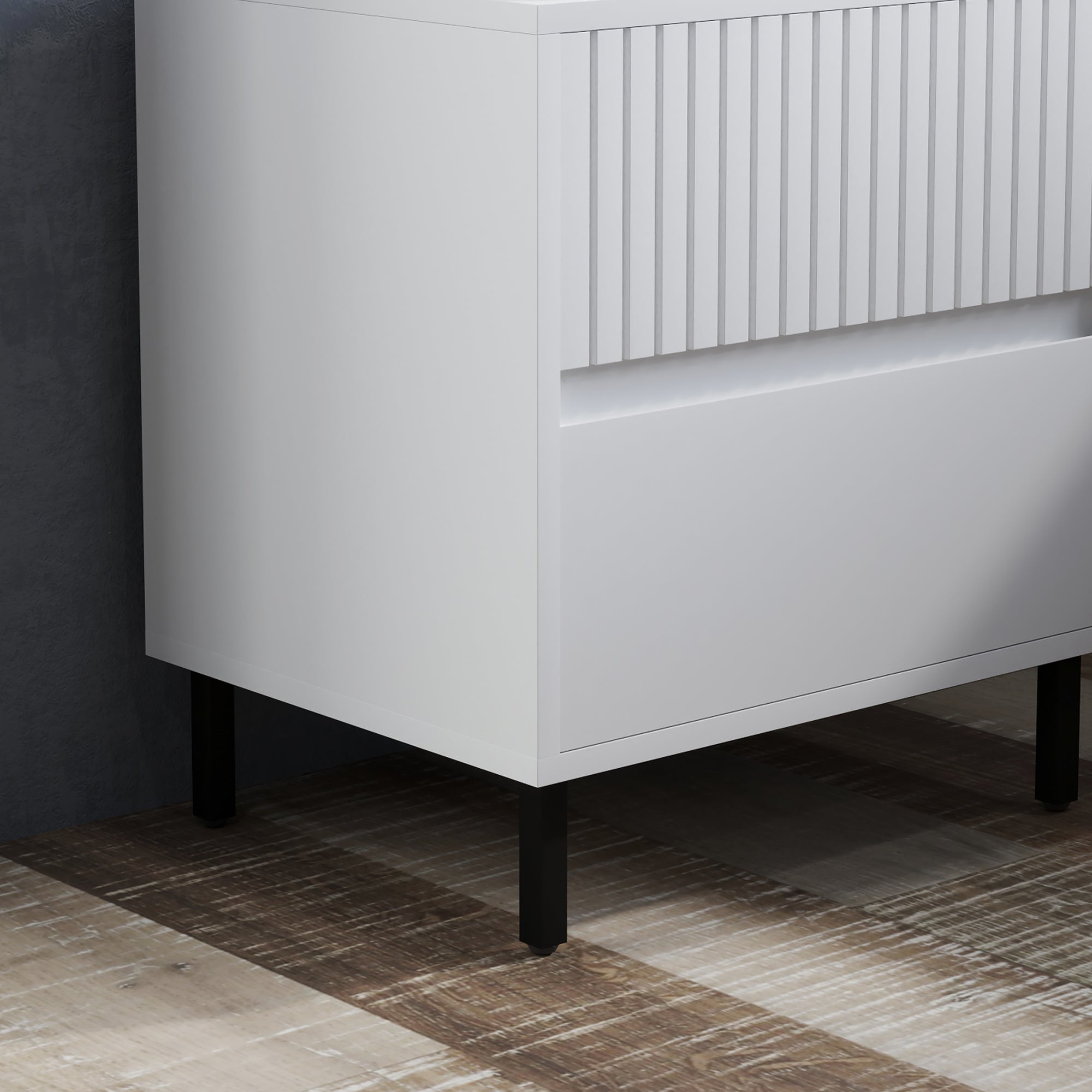 HOMCOM Simple Line Indented Two-Drawer Bedside Table - White - North Peak Garden Furniture