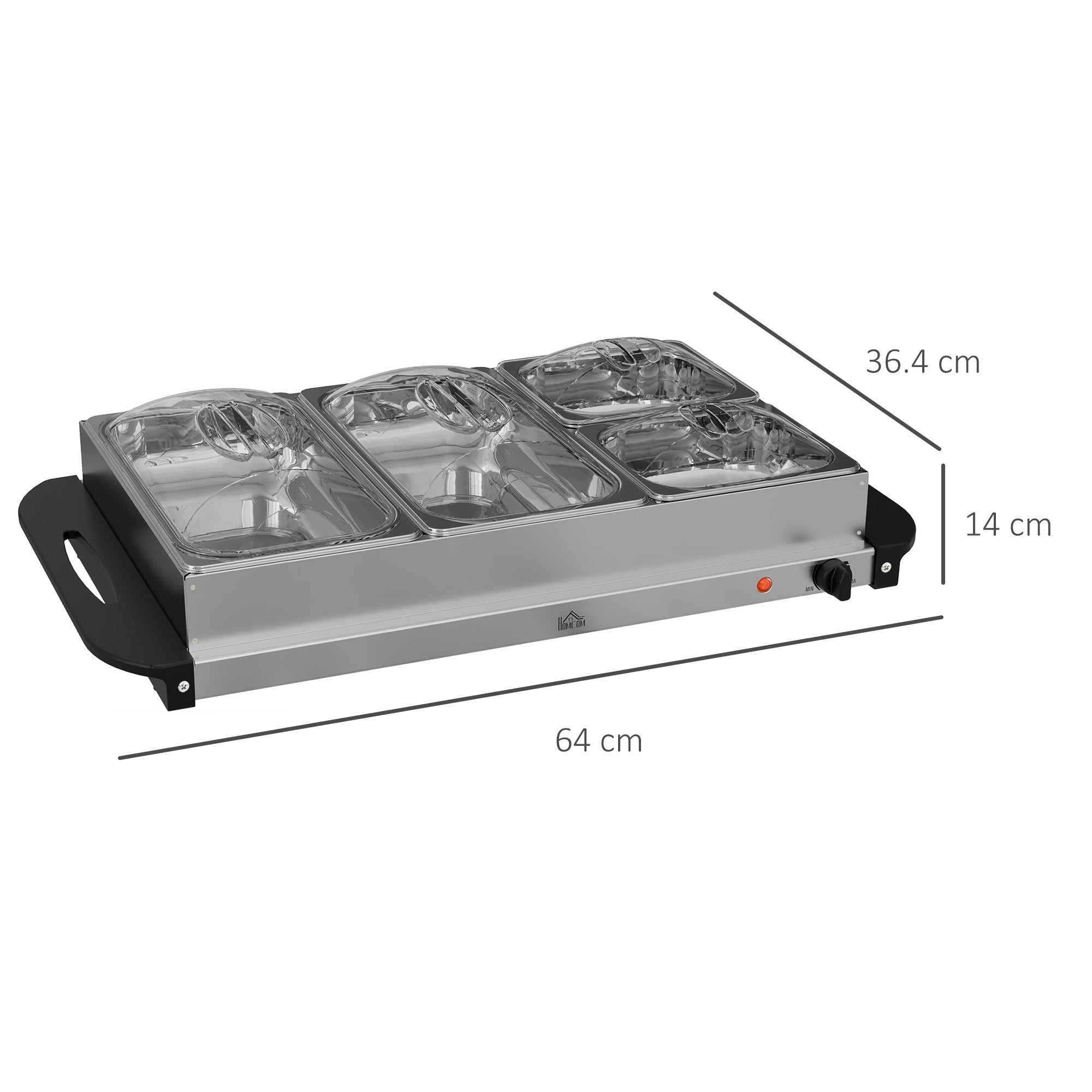 HOMCOM 4 Tray Electric Food Warmer Buffet Server with Warming Plate, Cool Touch Handles, Adjustable Temperature, 300W, 2 x 2.4L and 2 x 1L Pans - North Peak Garden Furniture