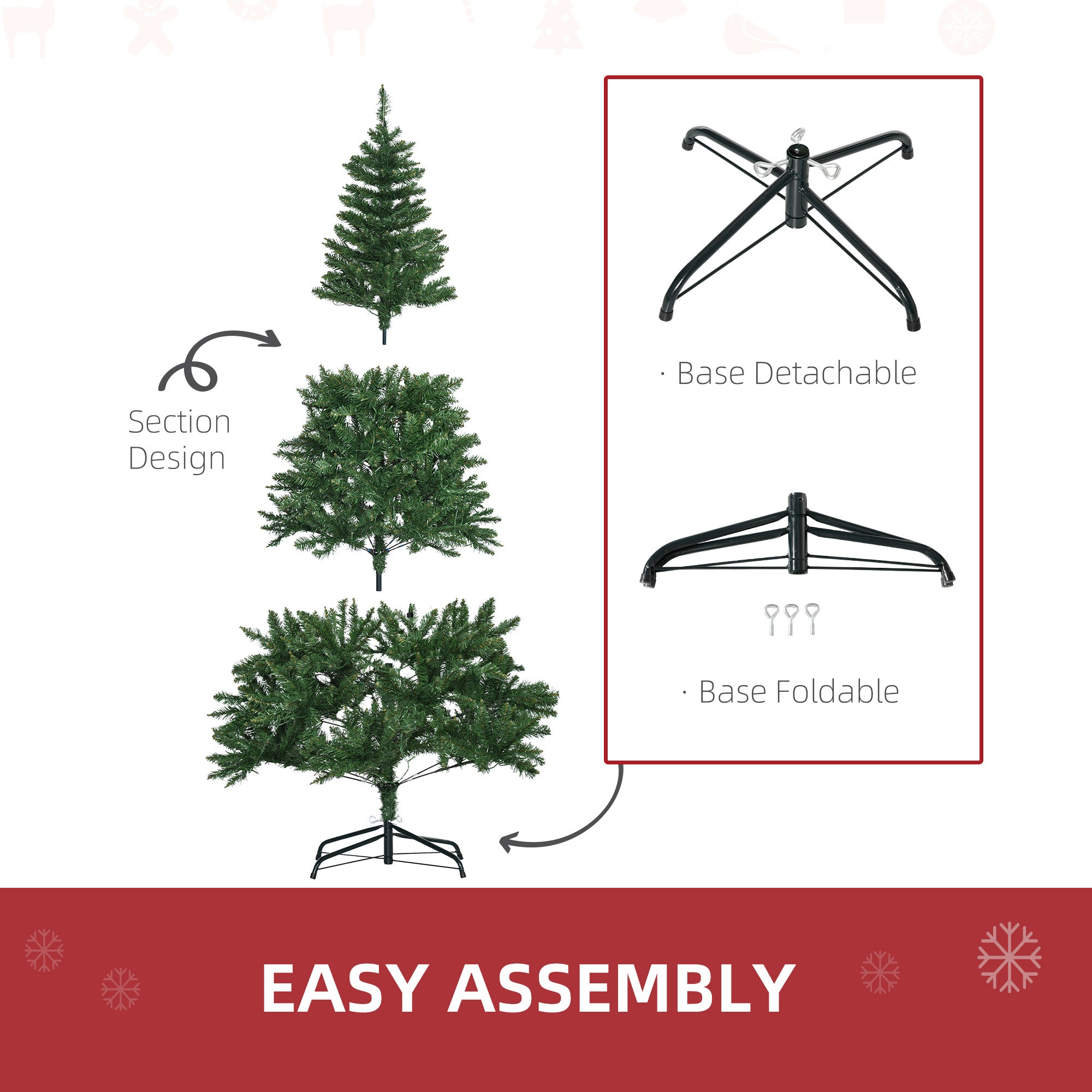 HOMCOM 6FT Christmas Tree Warm White LED Light Holiday Home Decoration, Green - North Peak Garden Furniture