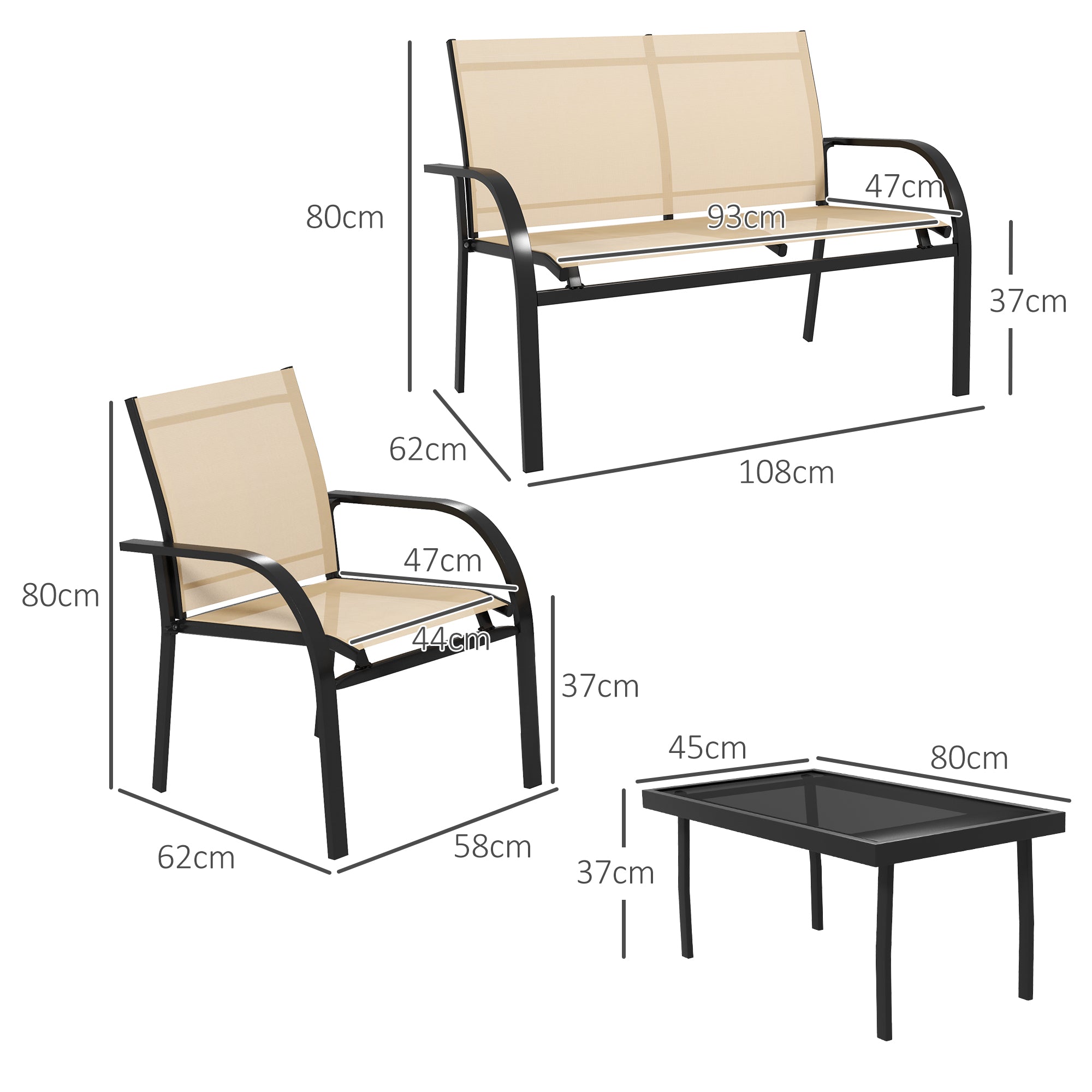 Outsunny Four-Piece Curved Steel Garden Dining Set  - Beige/Grey