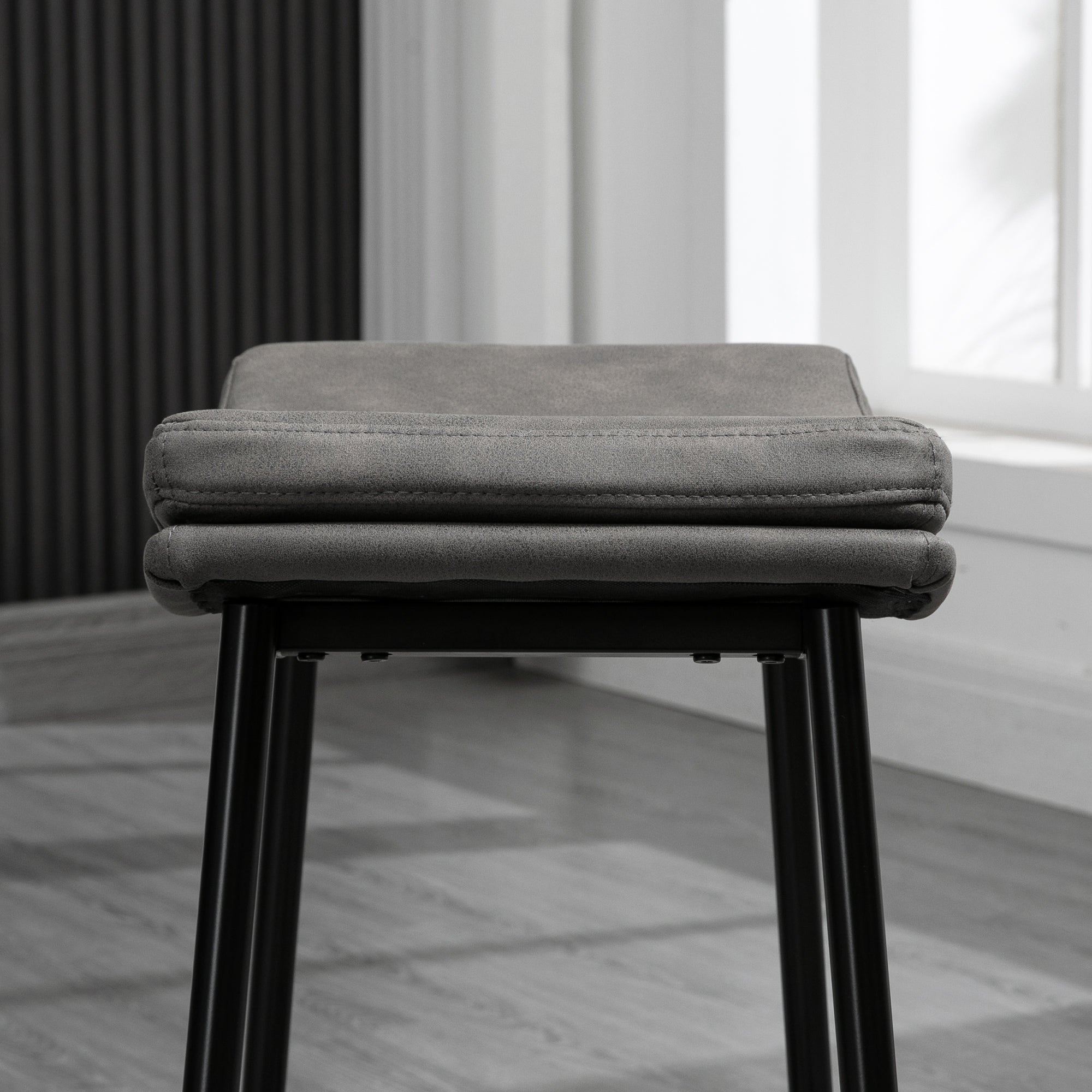 HOMCOM Breakfast Bar Stools Set of 2, Microfibre Upholstered Barstools, Industrial Bar Chairs with Curved Seat and Steel Frame for Dining Room, Kitchen, Grey - North Peak Garden Furniture