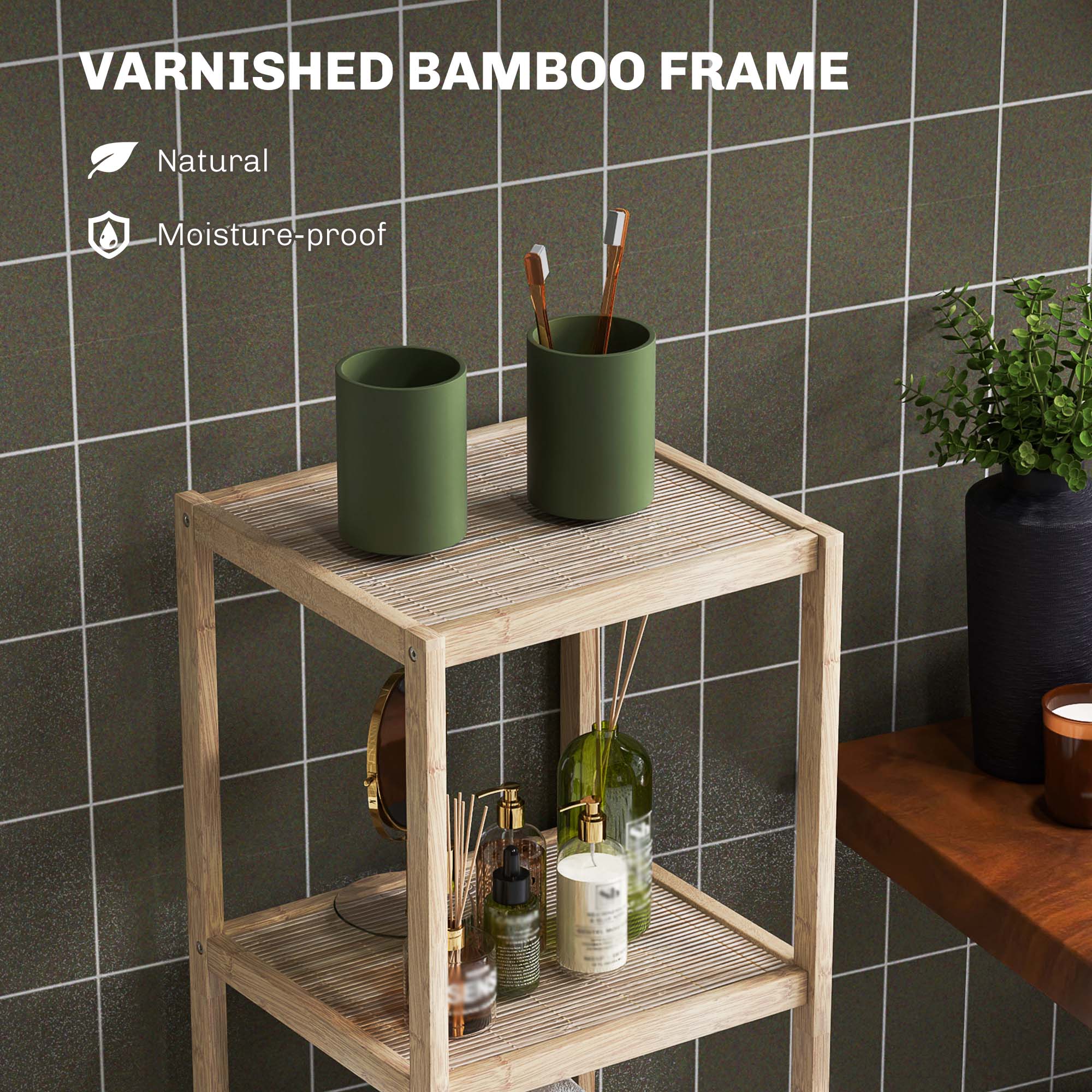 HOMCOM 4-Tier Bamboo Bathroom Storage Shelves, Freestanding Storage Shelving Unit, Multifunctional Display Plants Stand Shelf Rack Organiser, Natural - North Peak Garden Furniture