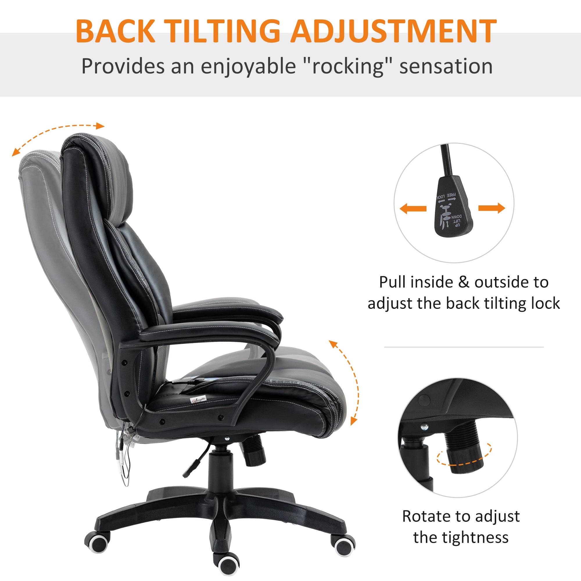 Vinsetto High Back Executive Office Chair 6- Point Vibration Massage Extra Padded Swivel Ergonomic Tilt Desk Seat, Black - North Peak Garden Furniture