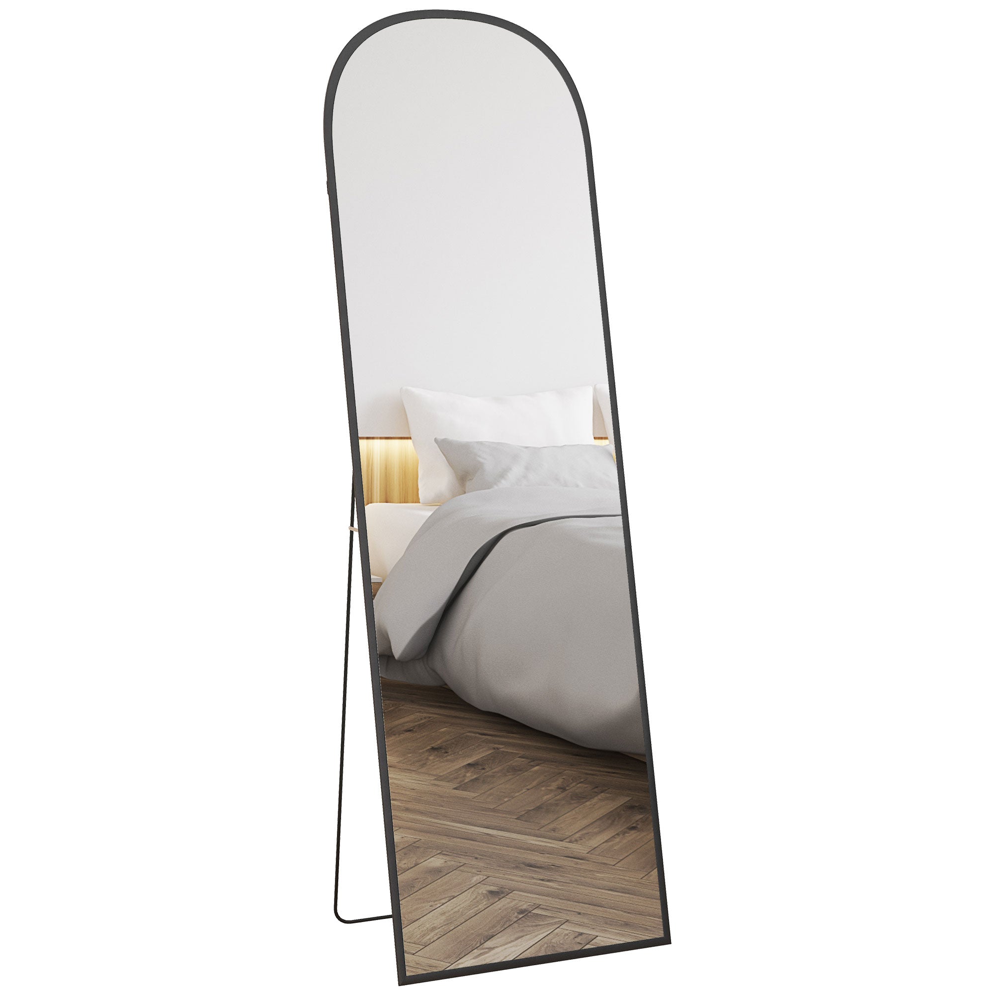 HOMCOM 162cm Aluminium Frame Standing Mirror - Black - North Peak Garden Furniture