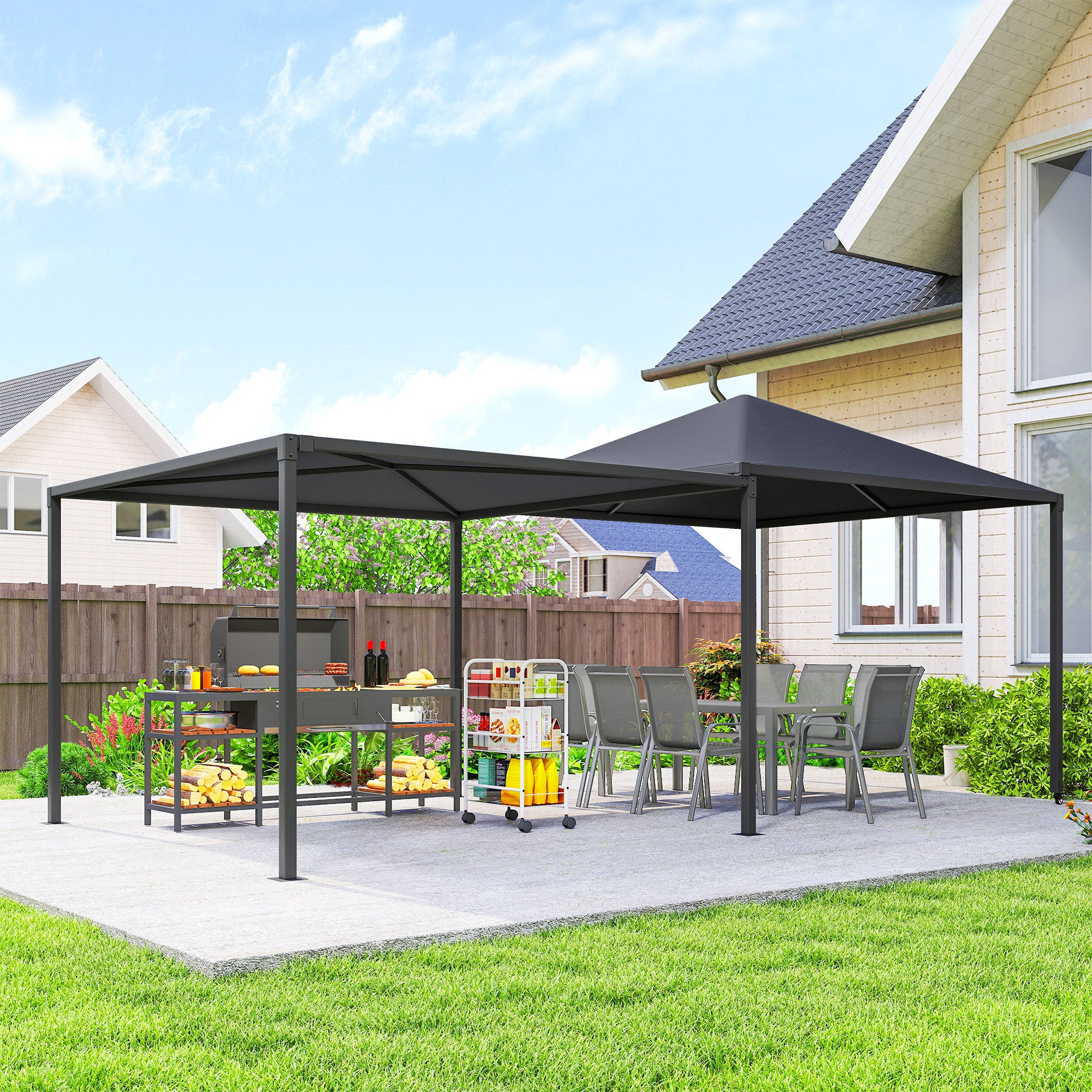 Outsunny 3 x 3 or 3 x 6m Garden Gazebo with Extendable Awning and Wheels, UPF30+ Outdoor Metal Gazebo Canopy Shelter for BBQ, Event, Party - North Peak Garden Furniture