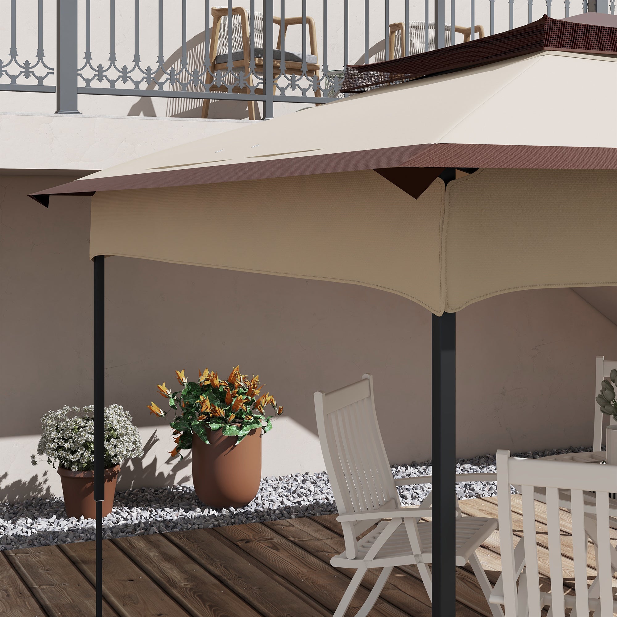 Outsunny Pop up Gazebo Cover, 2-Tier Gazebo Roof Replacement for 3.25m x 3.25m Frame, 30+ UV Protection, Beige