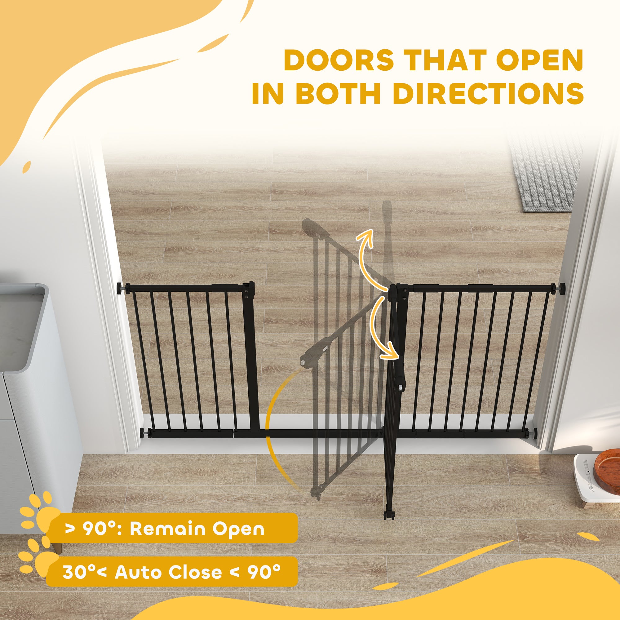 PawHut Dog Gate Stair Gate Pressure Fit Pets Barrier Auto Close for Doorway Hallway, 74-148cm Wide Adjustable, Black - North Peak Garden Furniture