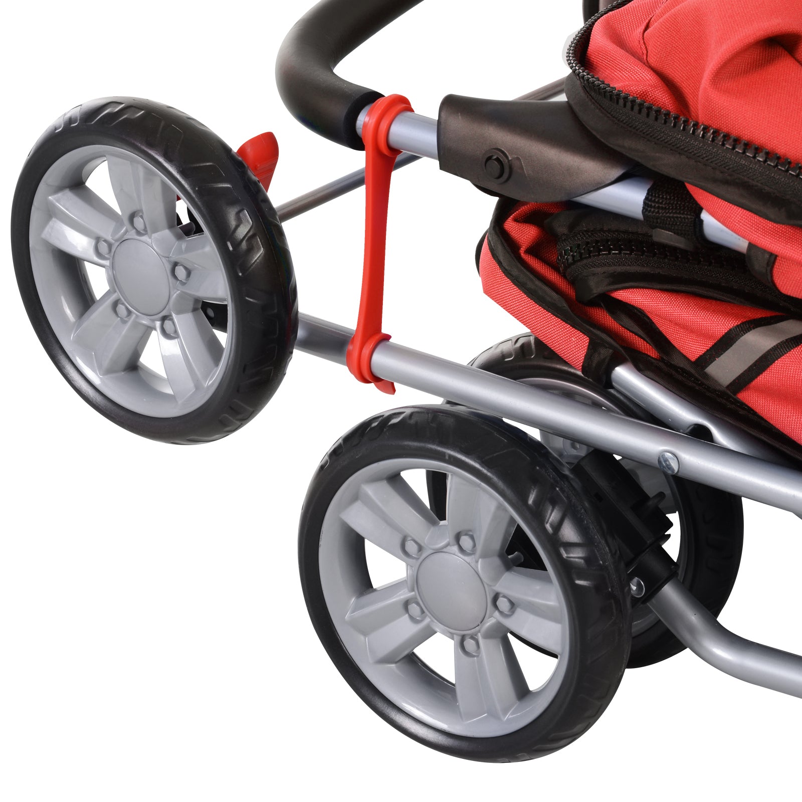 PawHut Pet Stroller for Small Miniature Dogs Cats Foldable Travel Carriage with Wheels Zipper Entry Cup Holder Storage Basket Red - North Peak Garden Furniture