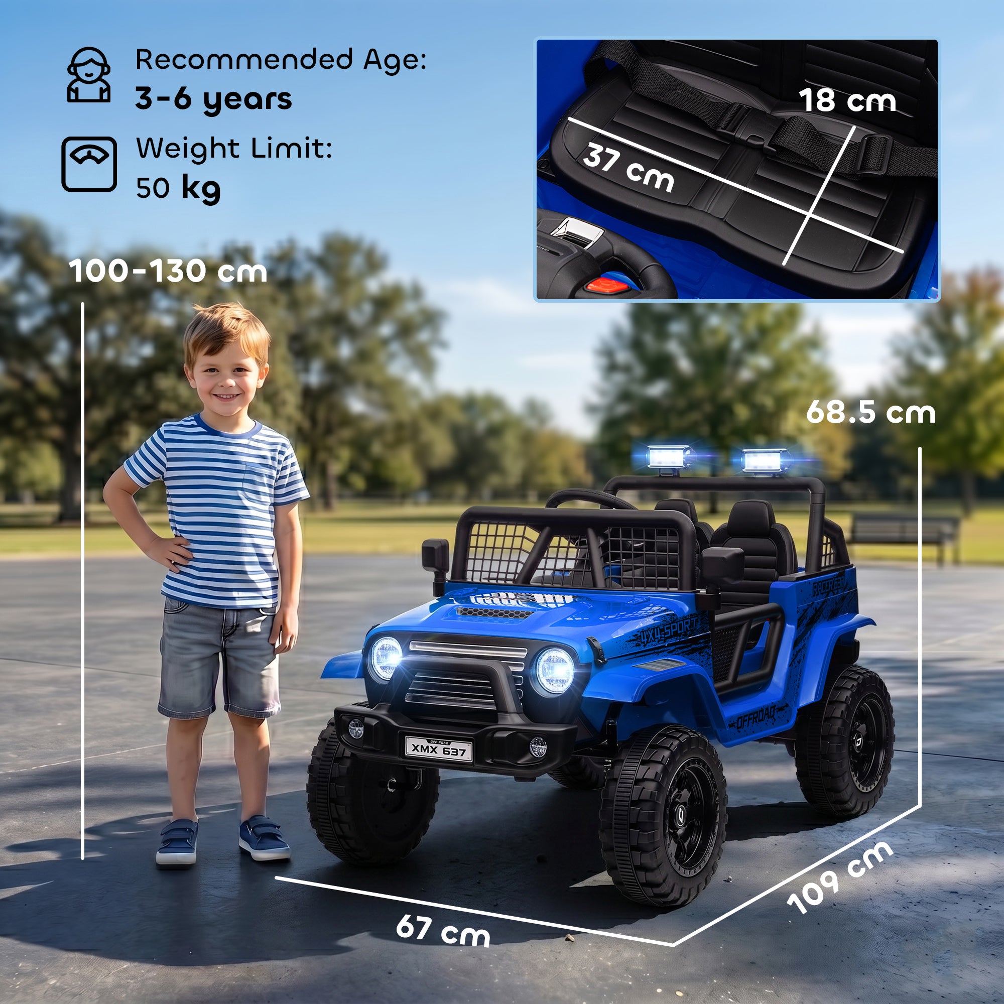 AIYAPLAY 12V Battery Powered Kids Ride On Car, Electric Truck w/ Spring Suspension, Remote, Music Horn Lights - Blue