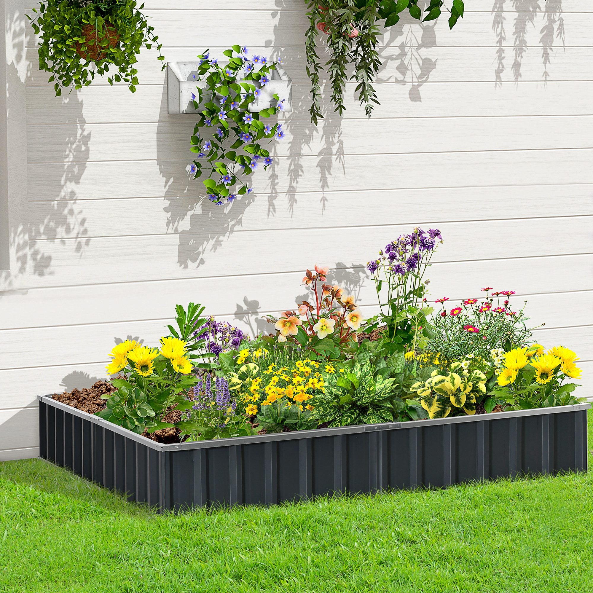 Outsunny 645L Metal Raised Garden Bed, DIY Large Steel Planter Box, No Bottom w/ A Pairs of Glove for Backyard, Patio to Grow Vegetables, Herbs, and Flowers, 258cmx90cm - North Peak Garden Furniture