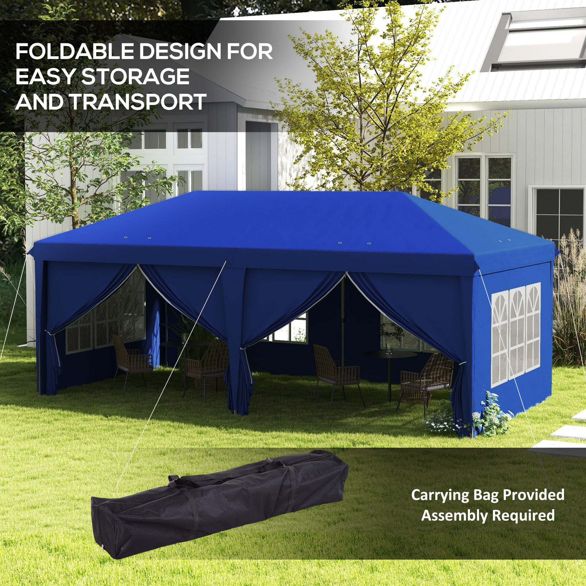 Outsunny 3 x 6m Pop-Up Gazebo, with Curtain Walls and Windows - Blue