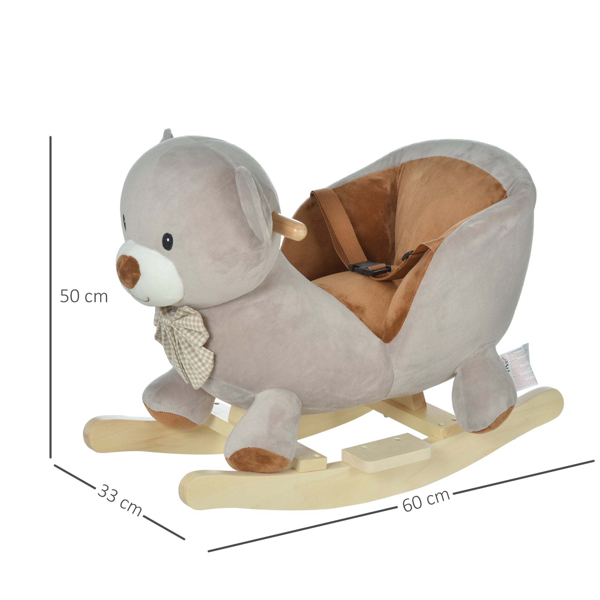 HOMCOM Kids Children Rocking Horse Plush Ride On Bear Seat w/ Sound Wood Base Seat Safety Belt Toddler Baby Toy for 18-36 Months Grey