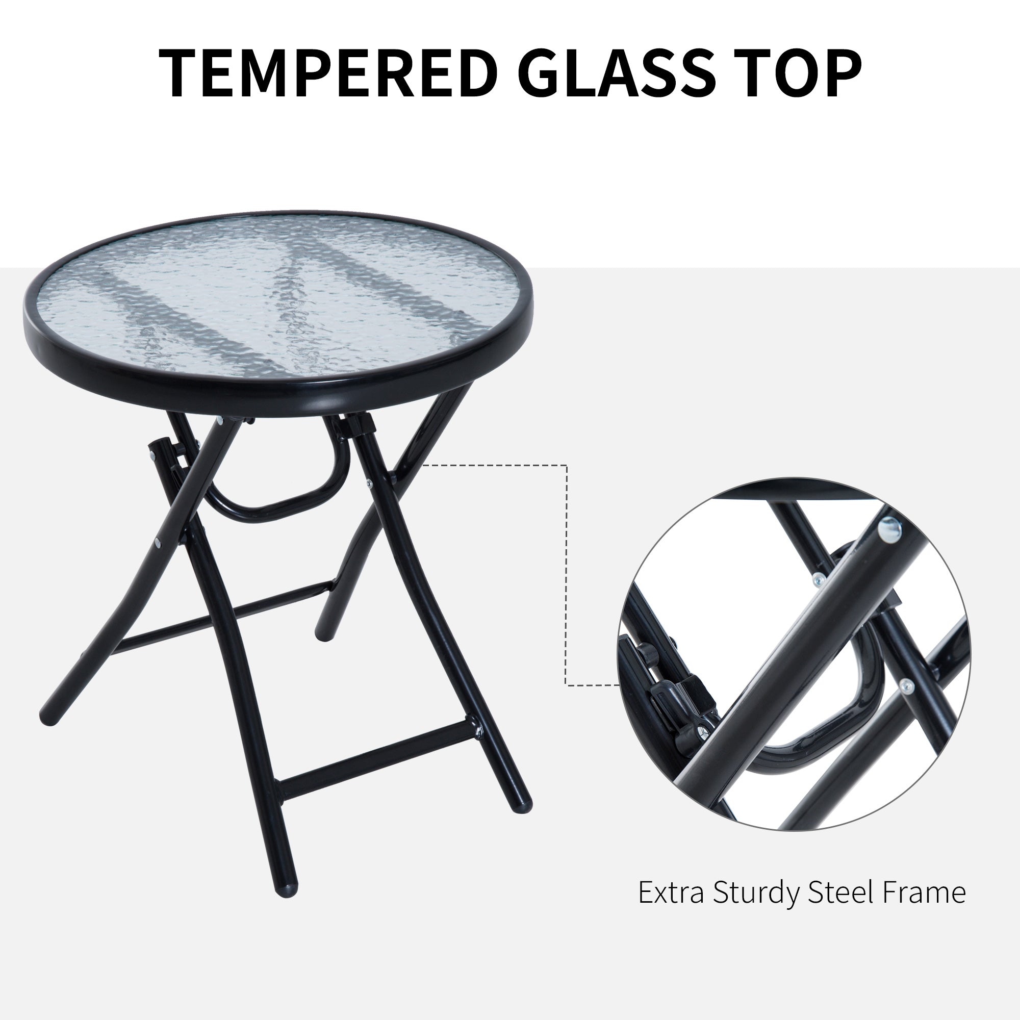 Outsunny 3 Piece Outdoor Rocking Set with 2 Folding Chairs and 1 Tempered Glass Table, Patio Bistro Set for Garden, Deck, Beige - North Peak Garden Furniture
