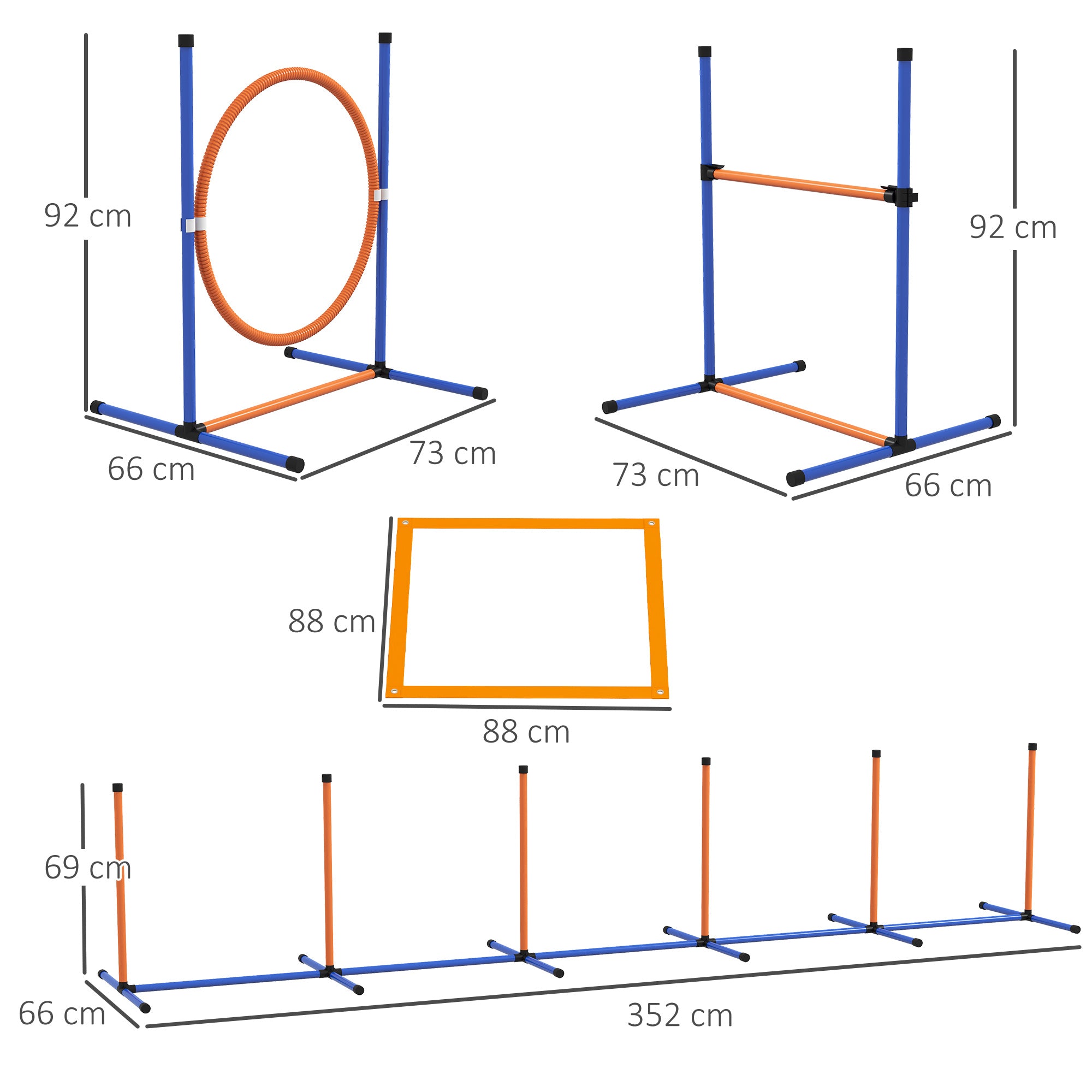 PawHut Eight-Piece Dog Agility Equipment Set with Weave Poles, Jump Ring, Hurdle, Pause Box, Training Shorts, Bag, Orange - North Peak Garden Furniture