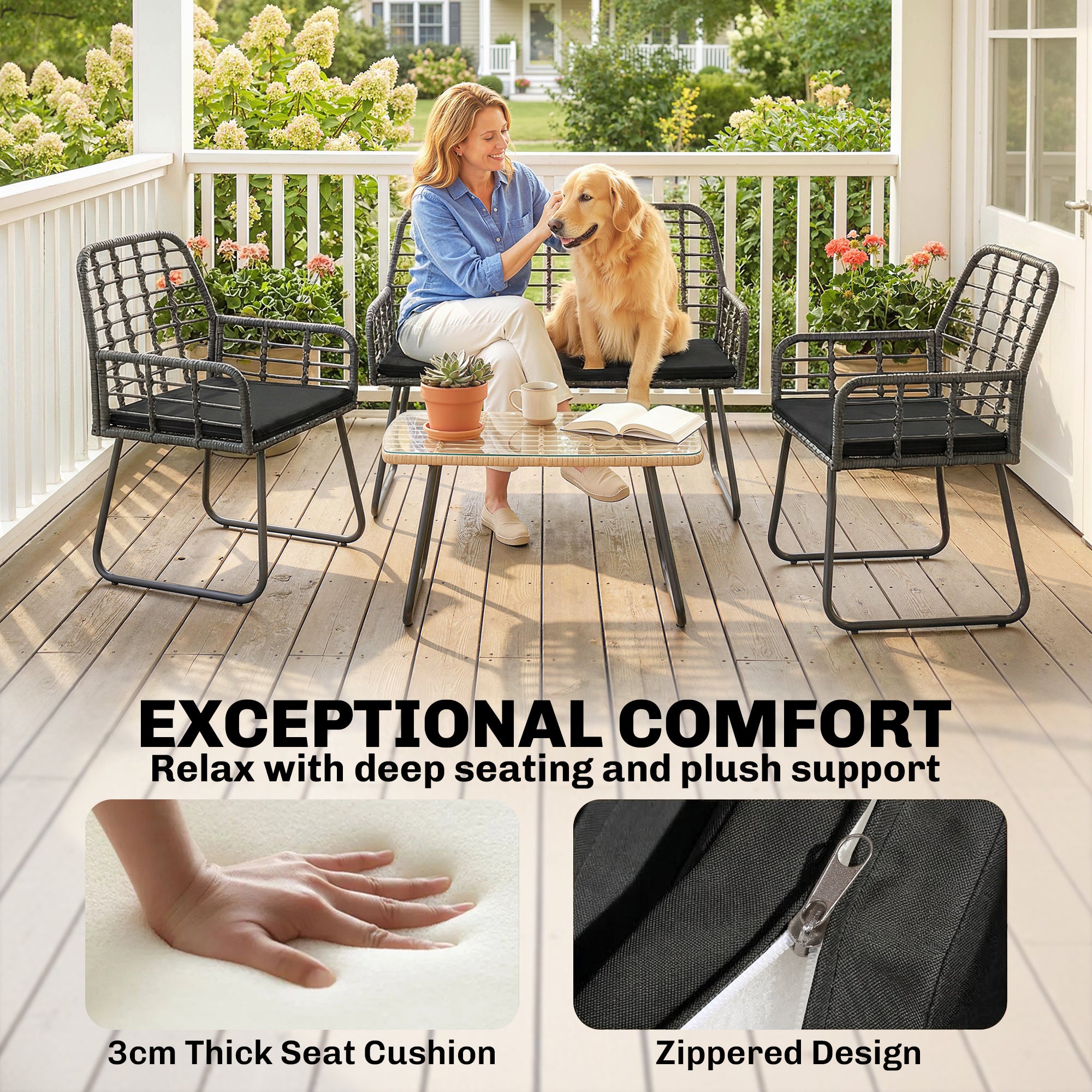 Outsunny 4 Piece Rattan Garden Furniture Set, Outdoor Patio Furniture with Loveseat, Armchairs and Coffee Table