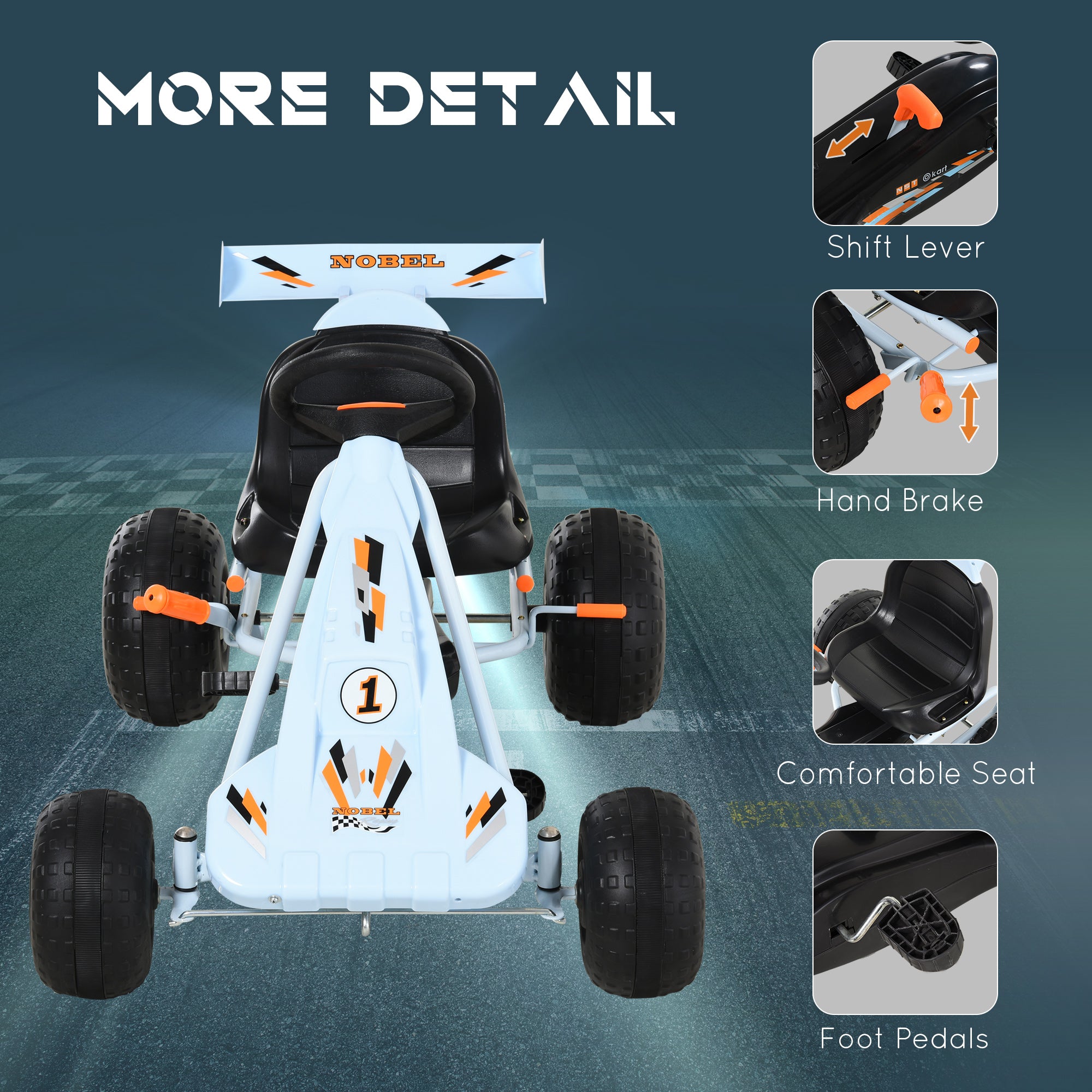 HOMCOM Kids Children Pedal Go Kart Manual Ride On Car w/ Brake Gears Steering Wheel Adjustable Seat Outdoor Fun Vehicle 97 x 66 x 59 cm - North Peak Garden Furniture