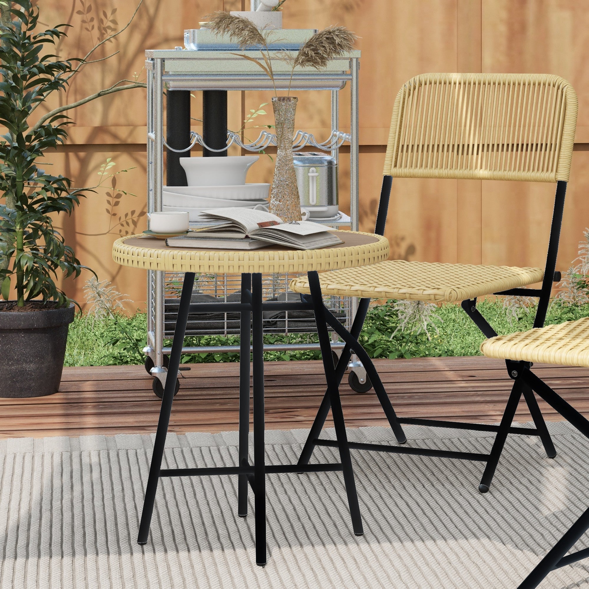 Outsunny Rattan Border Outdoor Side Table - Natural Wood Finish - North Peak Garden Furniture