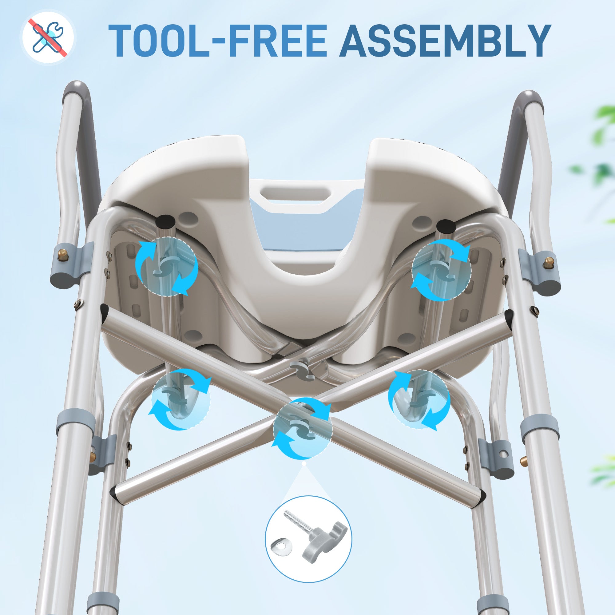 HOMCOM Aluminium Shower Chair, with Padded Seat - Light Blue - North Peak Garden Furniture