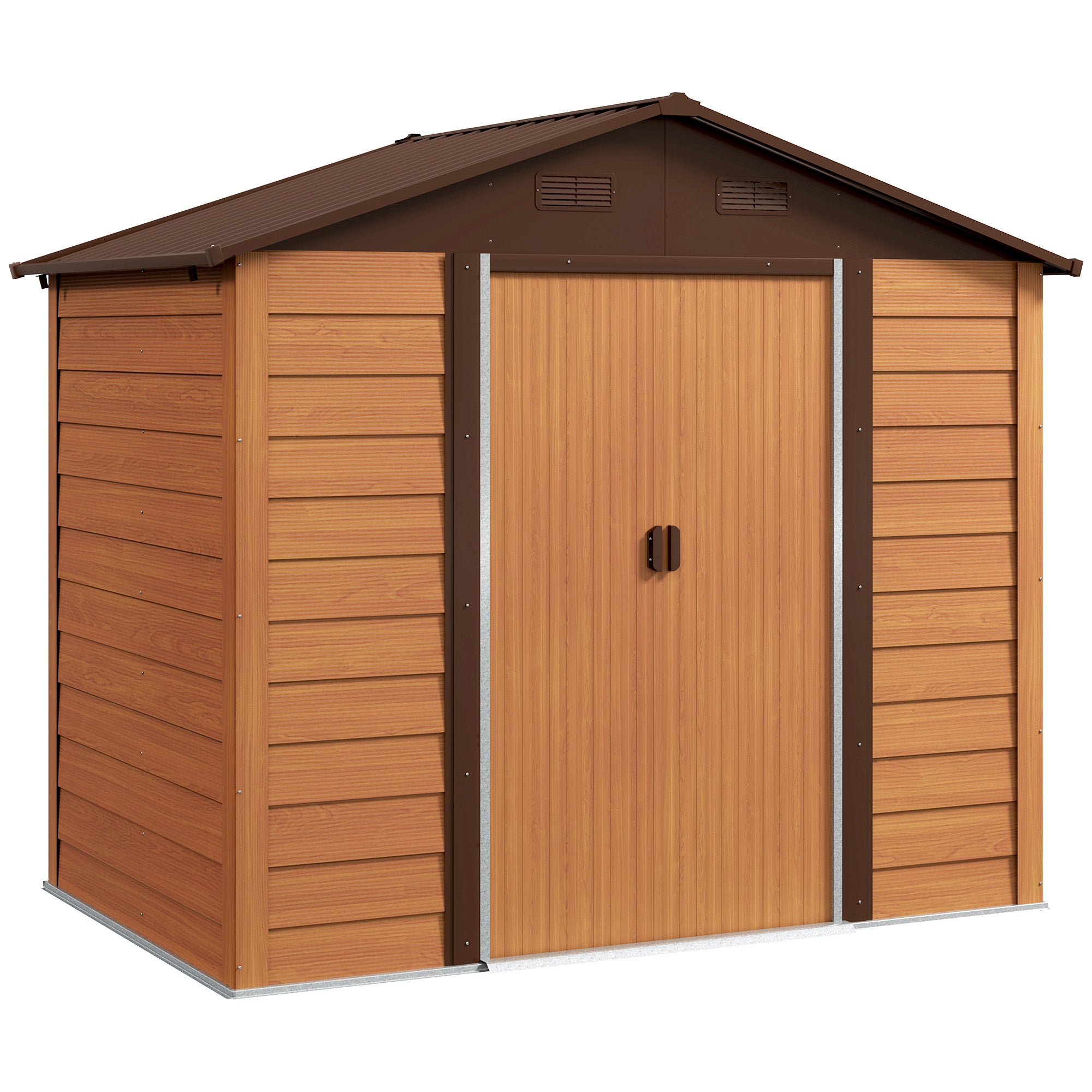 Outsunny 6 x 8ft Galvanised Steel Shed - Brown Wood-Effect - North Peak Garden Furniture