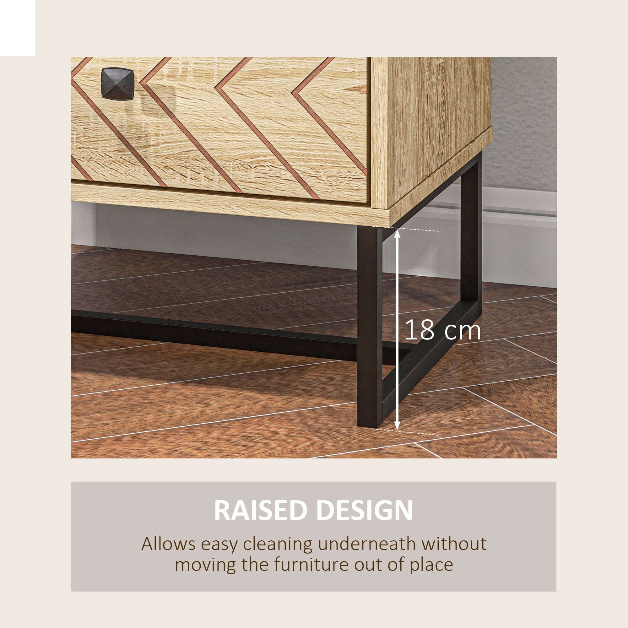 HOMCOM Bedside Table Nightstand Two-Drawer Bedroom Storage Unit Zig Zag Design with Black Metal Handles, Set of 2, Natural - North Peak Garden Furniture