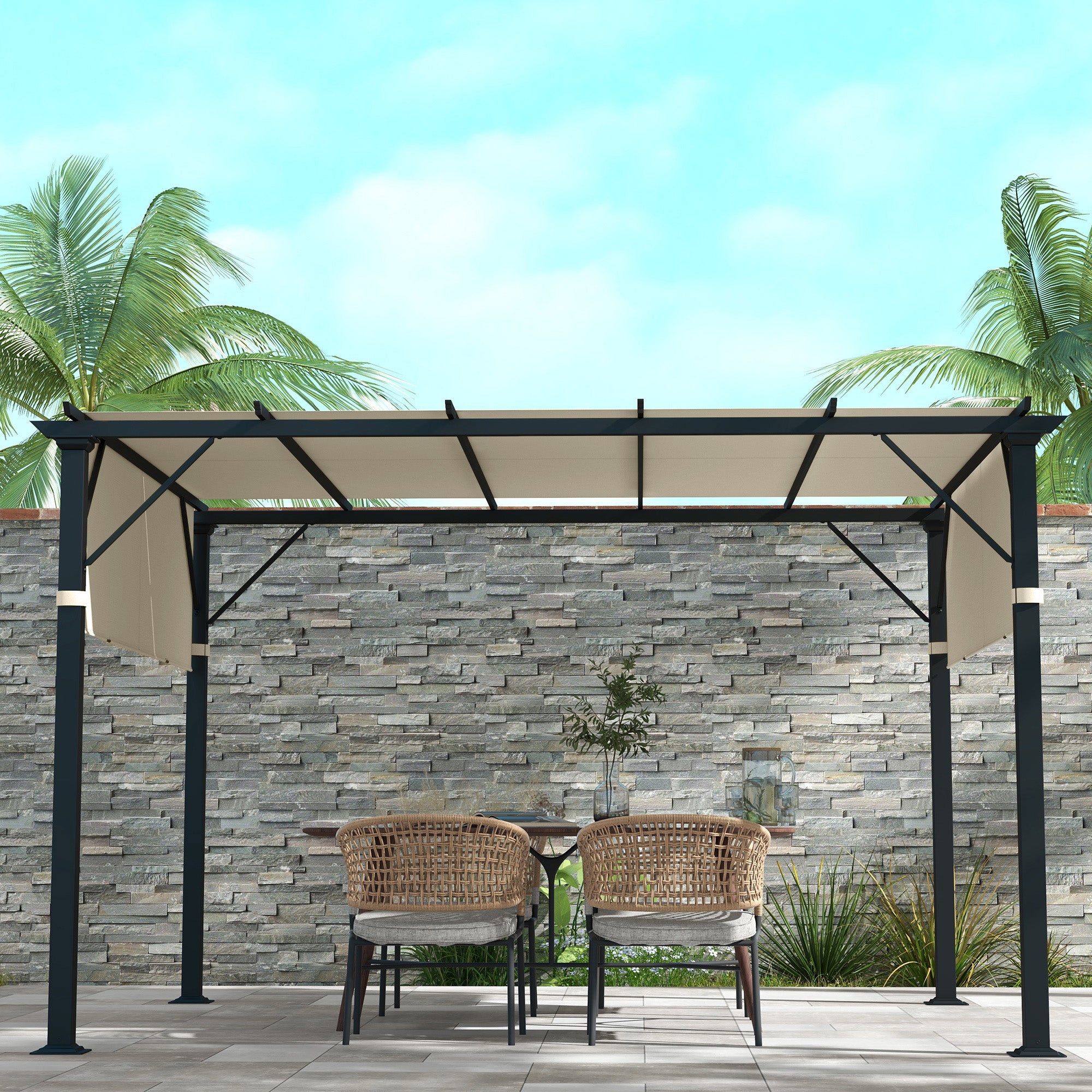 Outsunny 2 Pcs UV Protection Pergola Replacement Canopy, Pergola Shade Cover, Easy to Install, for 3 x 3(m) Pergola, Cream White - North Peak Garden Furniture