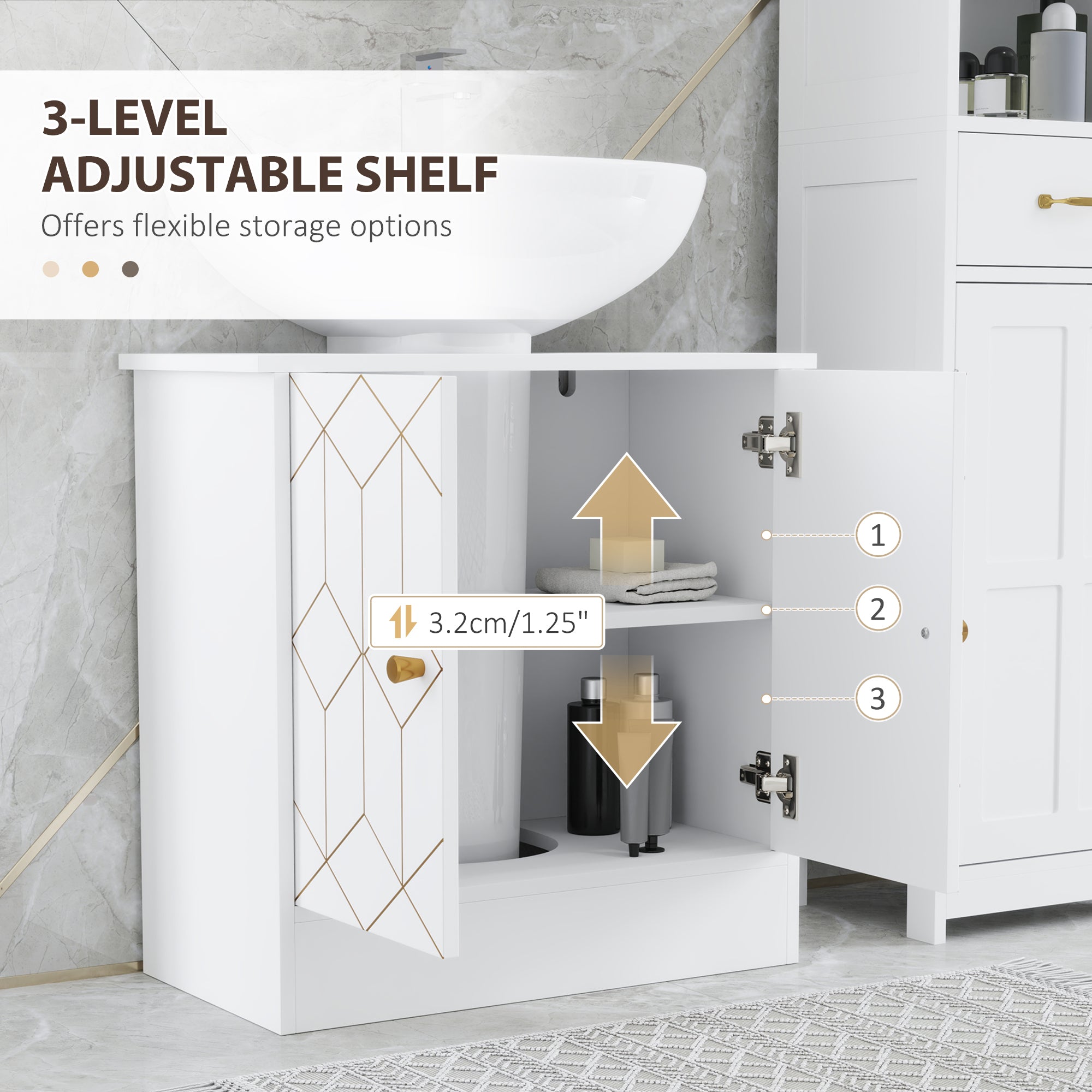 HOMCOM Under Sink Bathroom Cabinet, Under Sink Cabinet with Adjustable Shelf and Open Compartment for Basin with or without Pedestal, 60 x 30 x 60cm, White - North Peak Garden Furniture