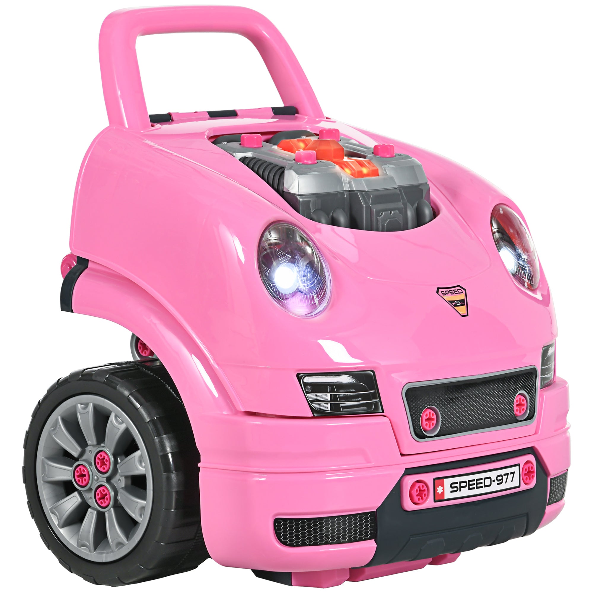 HOMCOM Kids Truck Engine Toy Set, with Horn, Light, Car Key, for Ages 3-5 Years - Pink - North Peak Garden Furniture