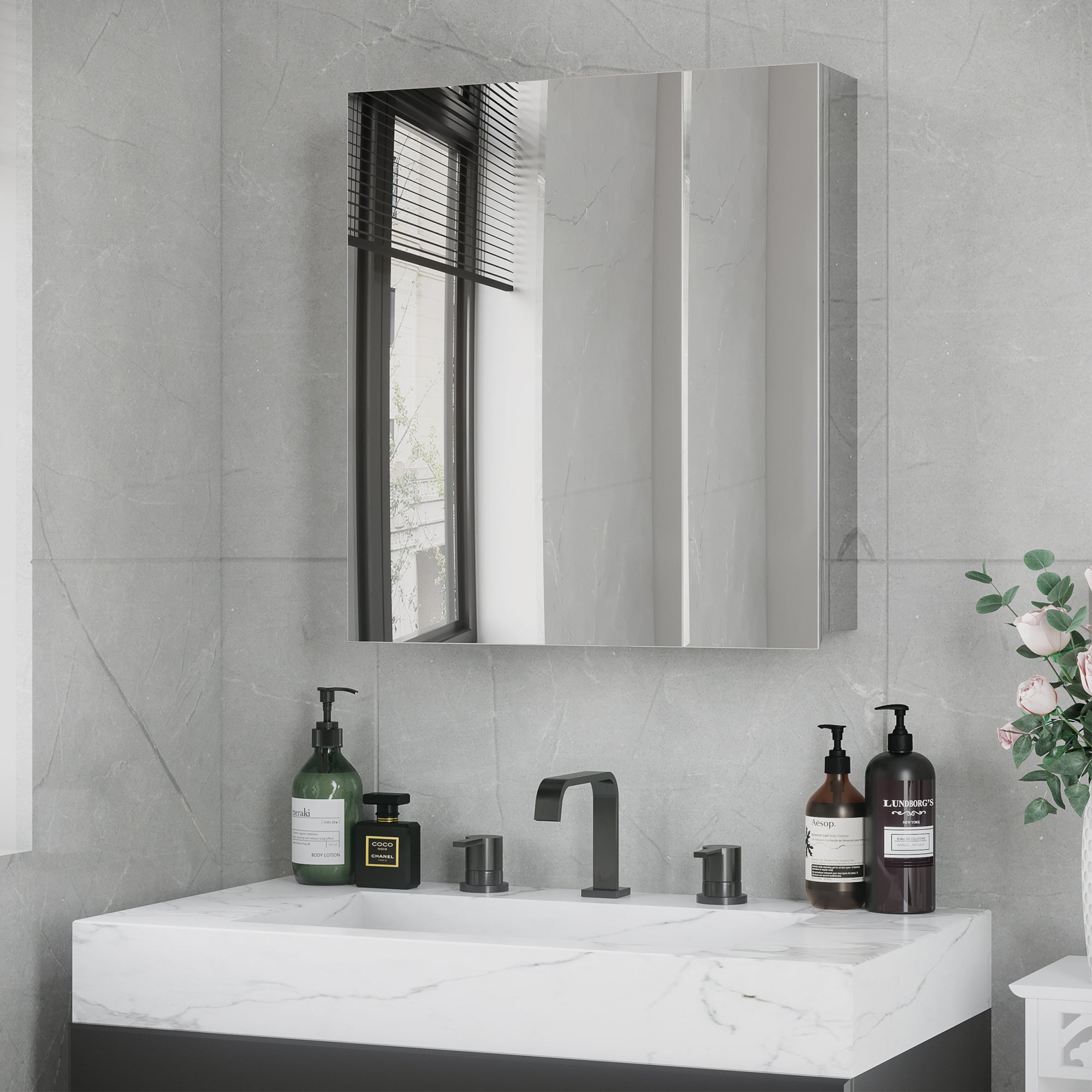 kleankin Bathroom Mirror Cabinet, Wall Mounted Medicine Cabinet with Hinged Door, Storage Shelves for Laundry Room - North Peak Garden Furniture
